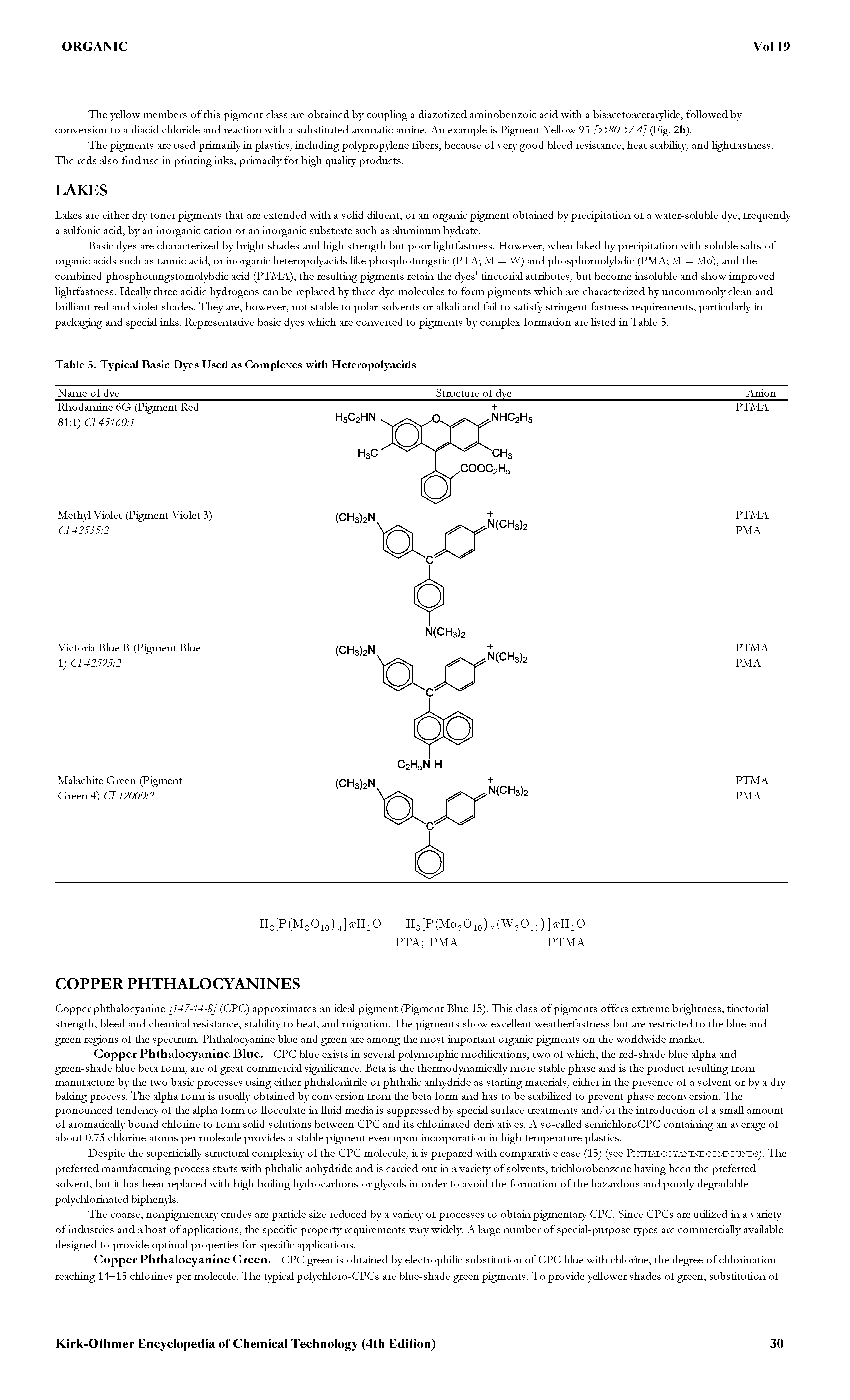 Table 5. Typical Basic Dyes Used as Complexes with Heteropolyacids...