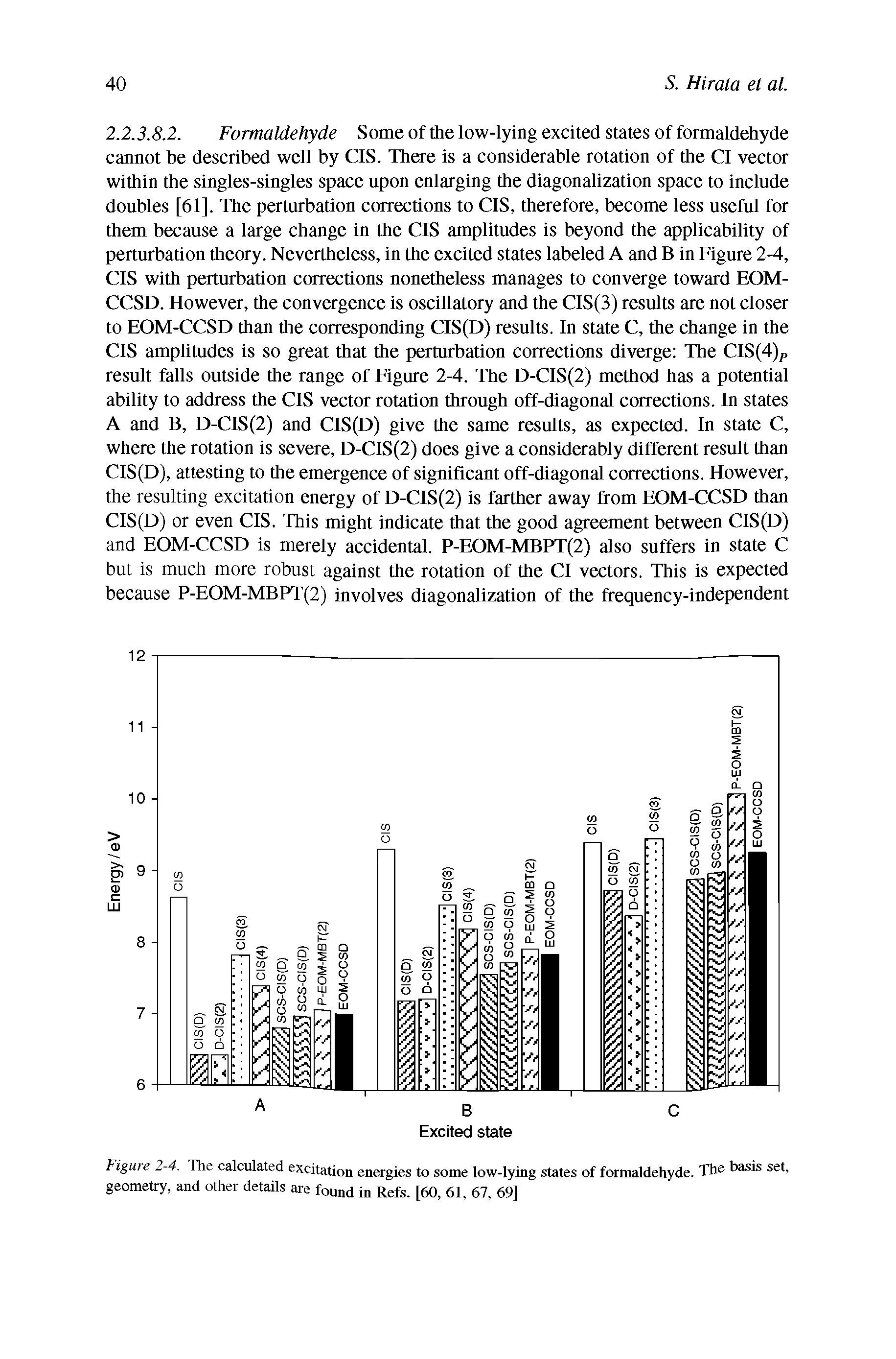 Figure 2 4. The calculated excitation energies to some low-lying states of formaldehyde. The basis set, geometry, and other details are found in Refs. [60, 61, 67, 69]...