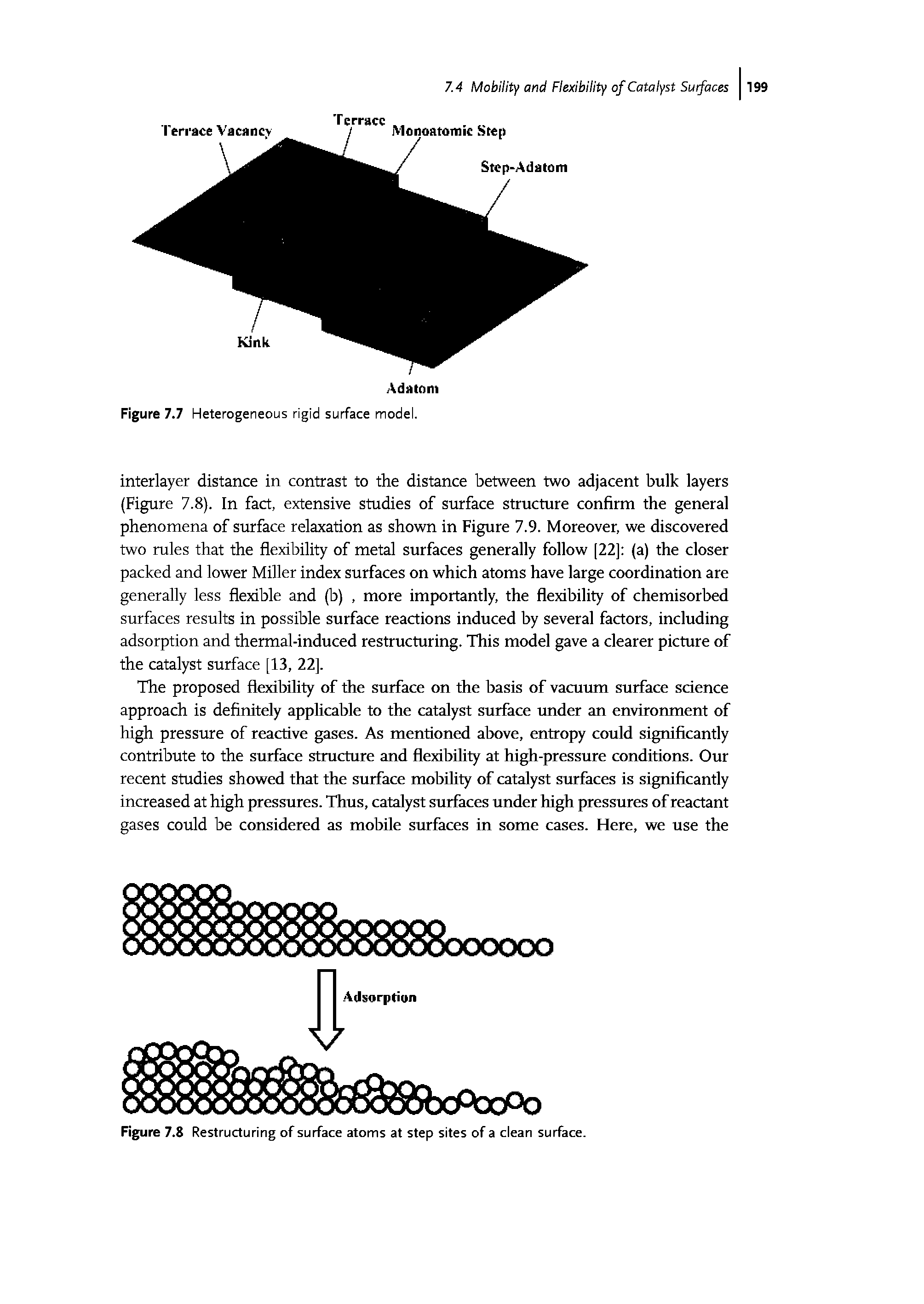 Figure 7.8 Restructuring of surface atoms at step sites of a clean surface.