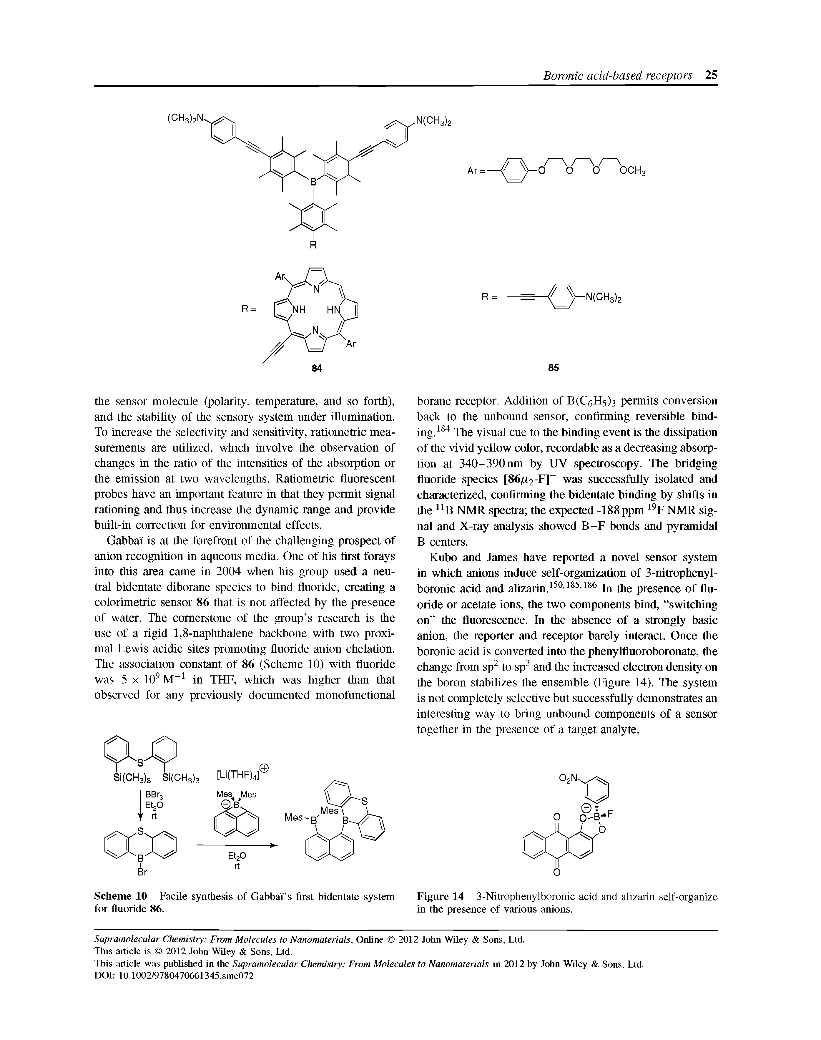 Figure 14 3-Nitrophenylboronic acid and alizarin self-organize in the presence of various anions.