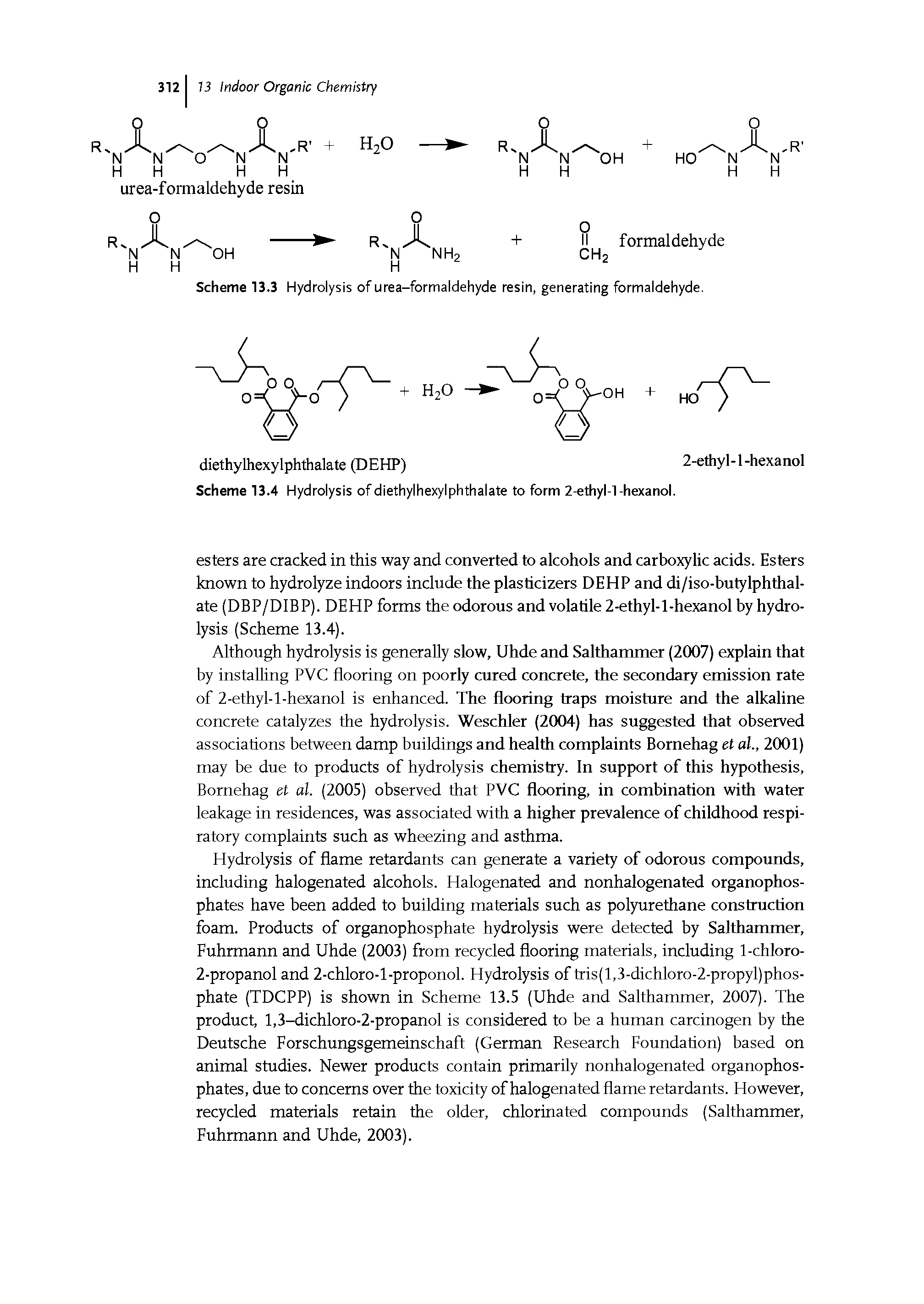 Scheme 13.3 Hydrolysis of urea-formaldehyde resin, generating formaldehyde.