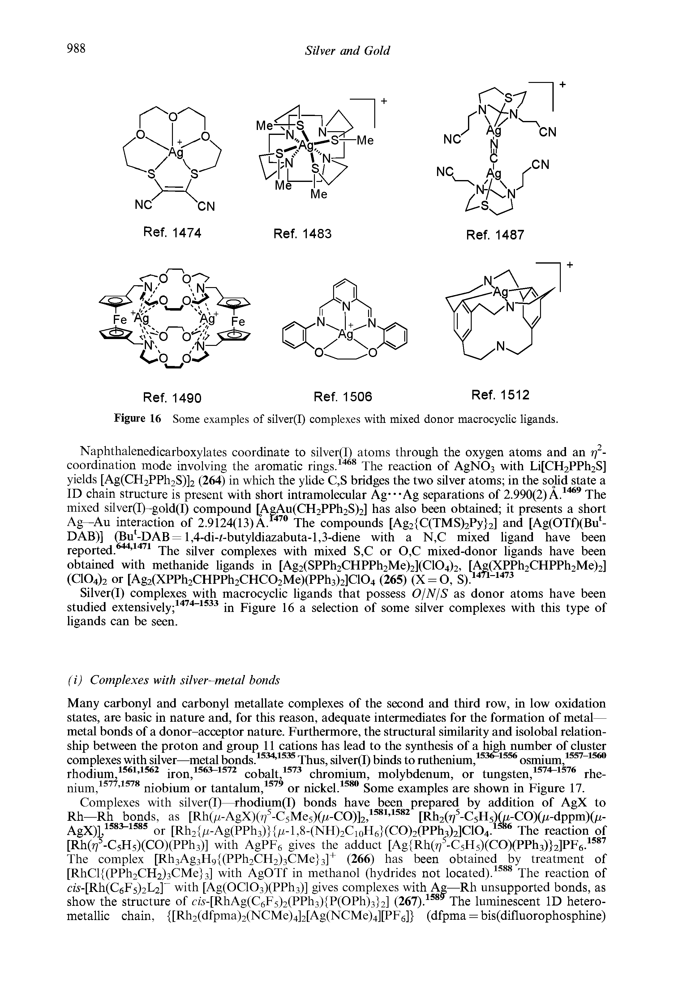 Figure 16 Some examples of silver(I) complexes with mixed donor macrocyclic ligands.