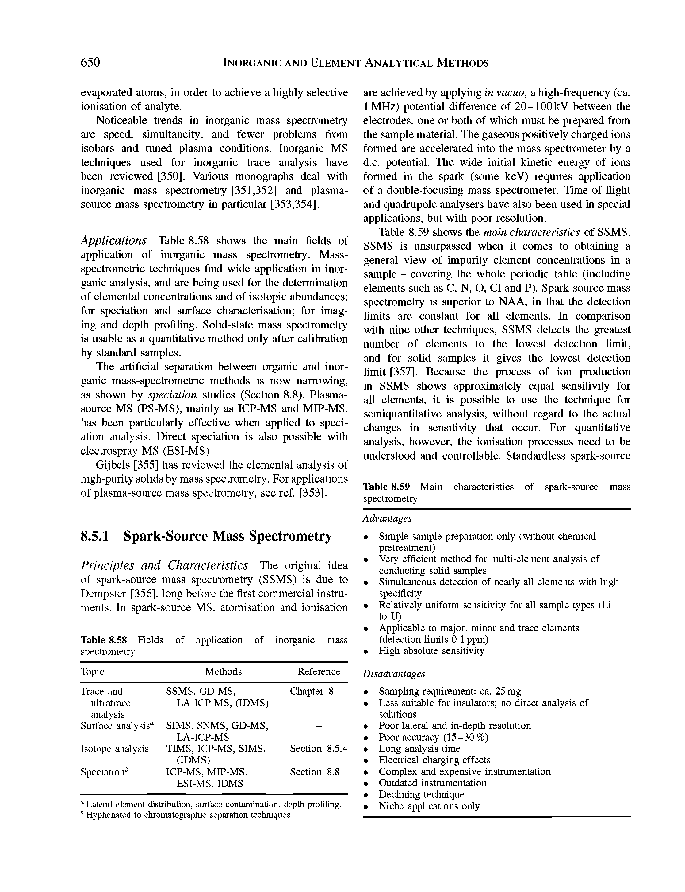 Table 8.58 Fields of application of inorganic mass spectrometry...