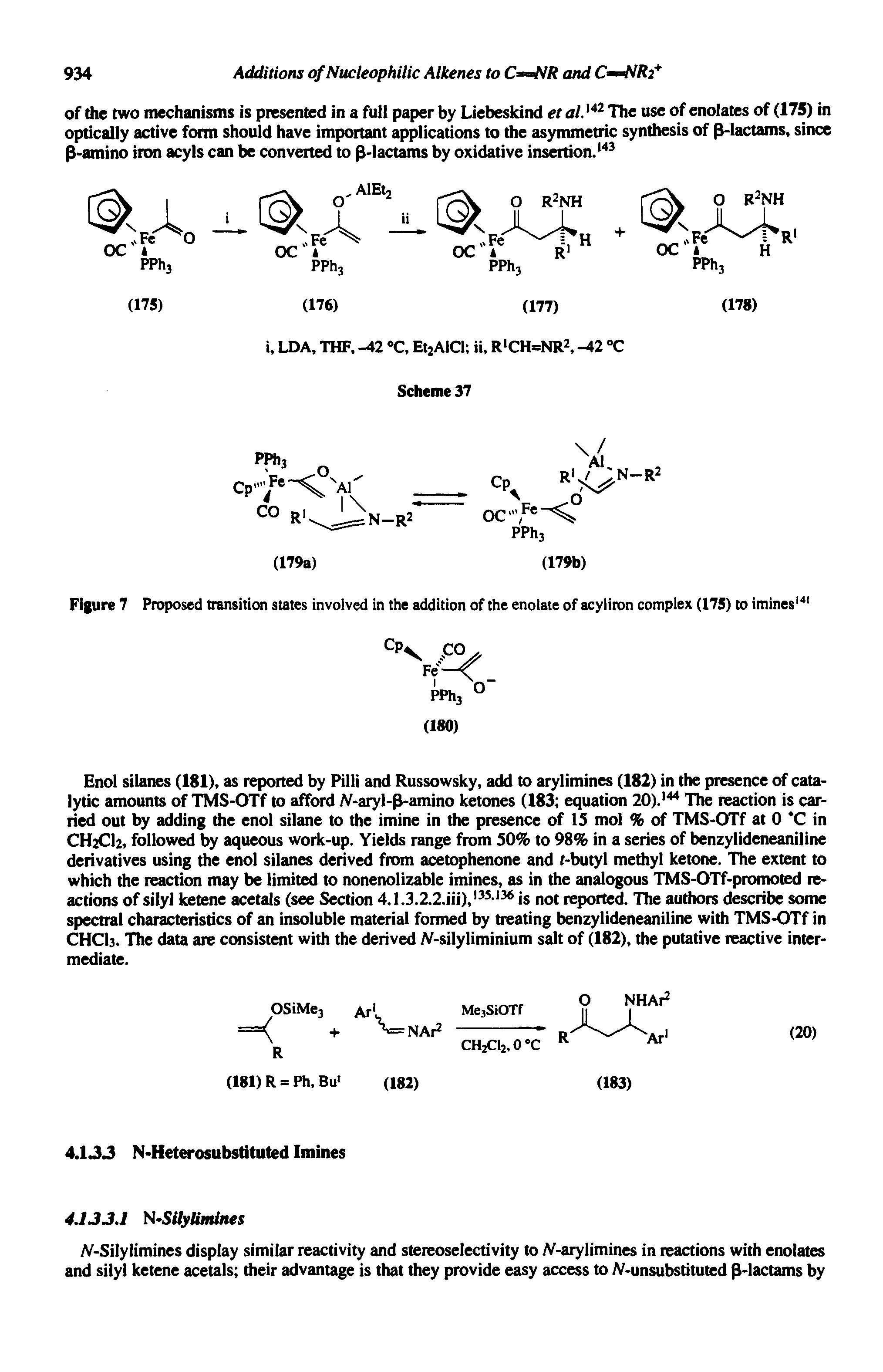 Figure 7 Proposed transition states involved in the addition of the enolate of acyliron complex (175) to imines ...