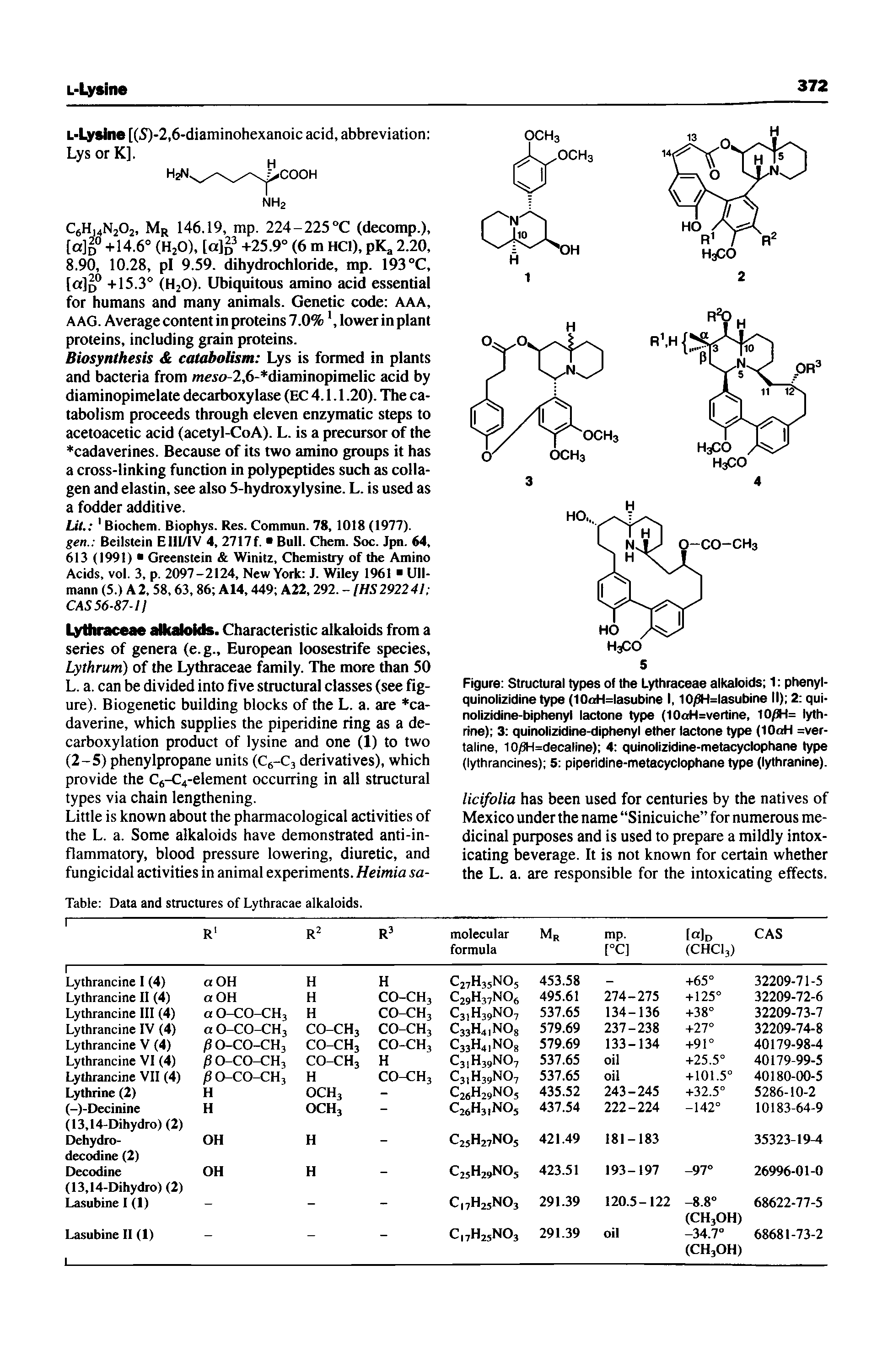 Figure Structural types of the Lythraceae alkaloids 1 phenyl-quinolizkjinetype (10oH=lasubine 1,10/8H=lasubine II) 2 qui-nolizkSne-biphenyl lactone type (10uH=vertine, 1 -...