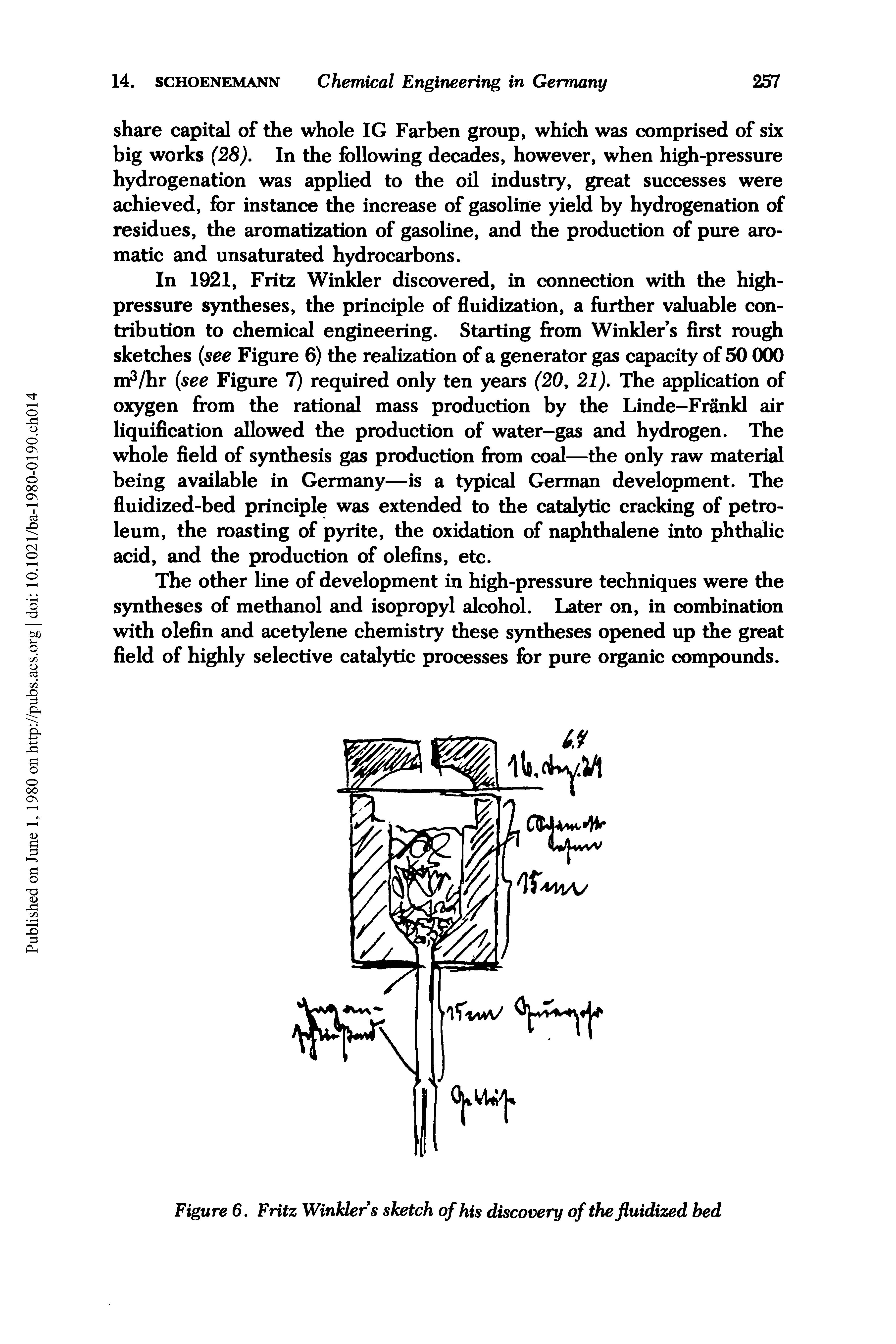 Figure 6. Fritz Winklers sketch of his discovery of the fluidized bed...