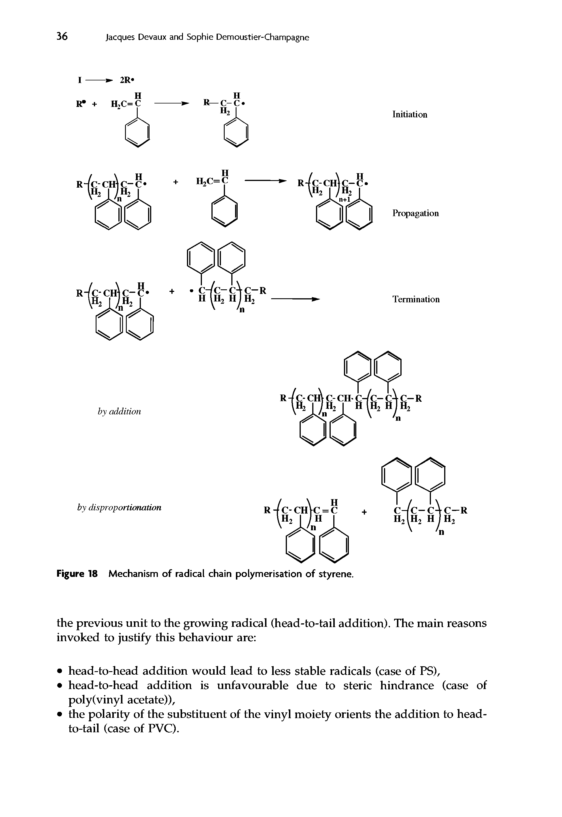 Figure 18 Mechanism of radical chain polymerisation of styrene.