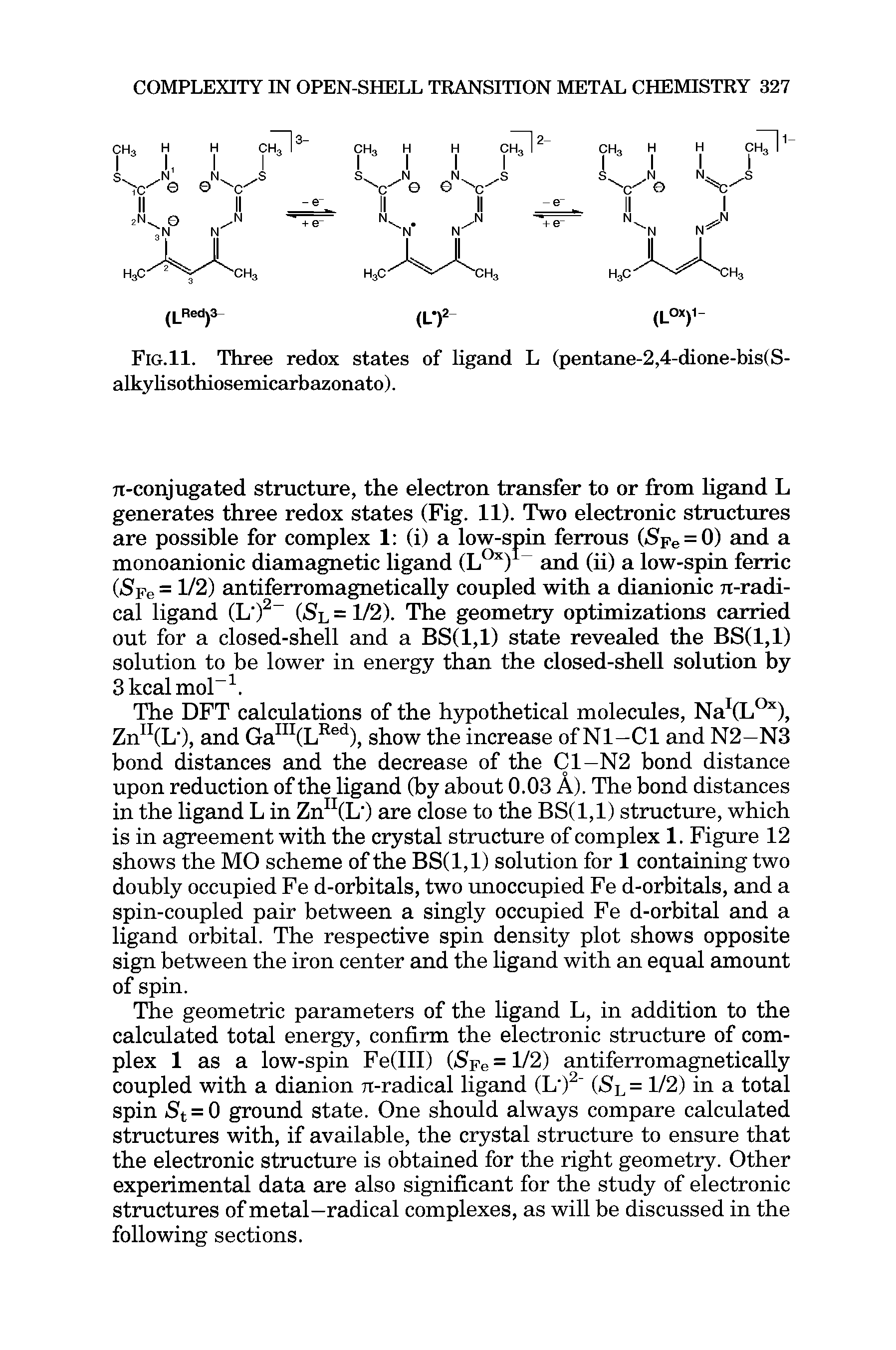 Fig.11. Three redox states of ligand L (pentane-2,4-dione-bis(S-alkylisothiosemicarbazonato).