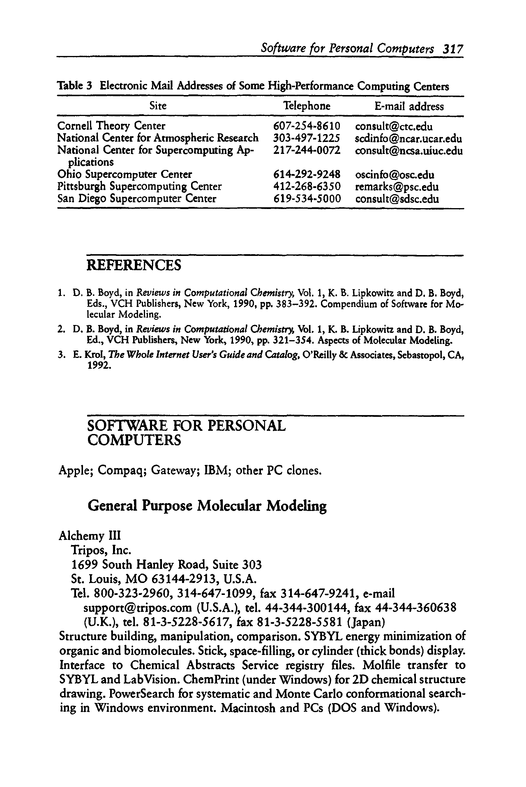 Table 3 Electronic Mail Addresses of Some High-Performance Computing Centers ...