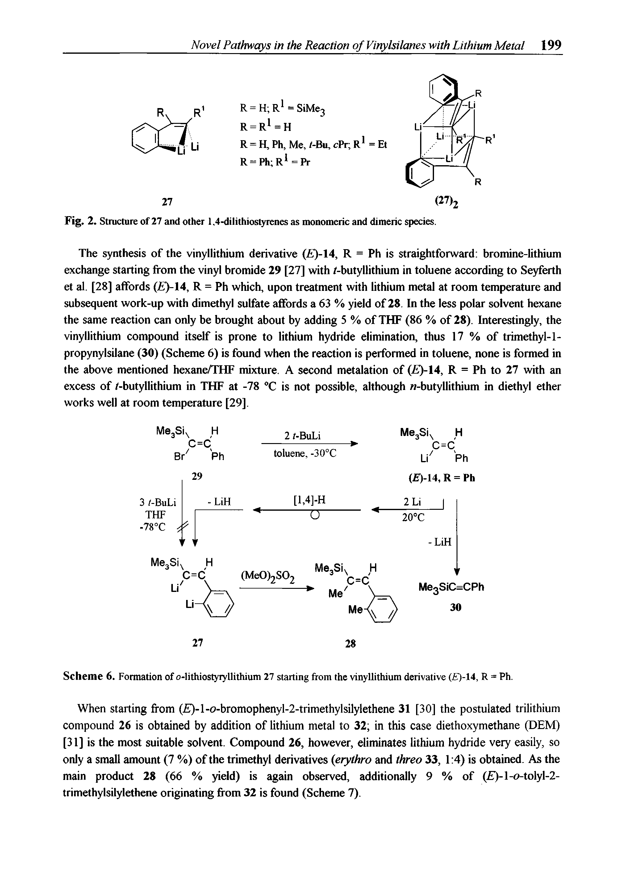 Scheme 6. Formation of o-lithiostyryllithium 27 starting from the vinyllithium derivative ( )-14, R = Ph.