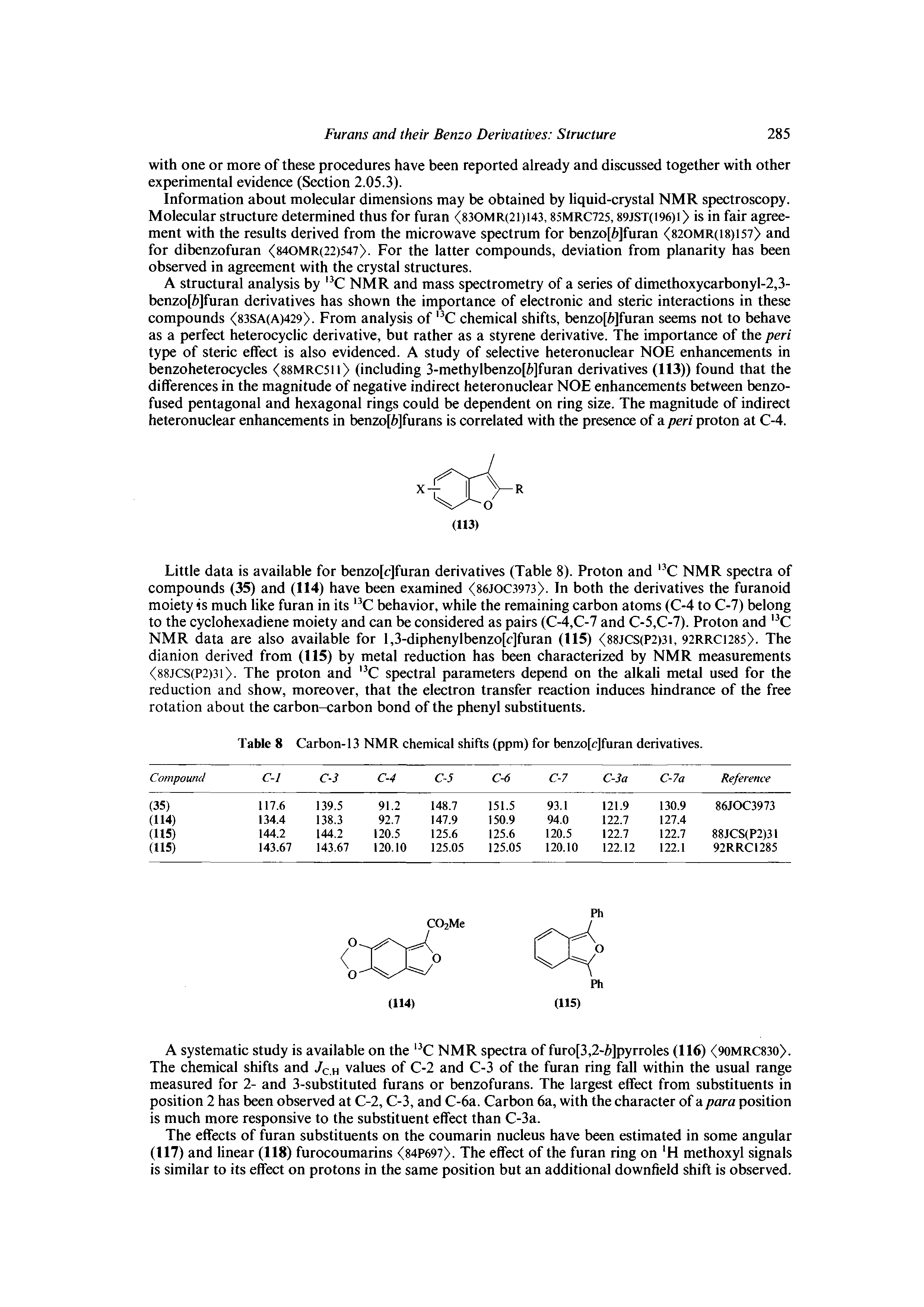 Table 8 Carbon-13 NMR chemical shifts (ppm) for benzo[c]furan derivatives.