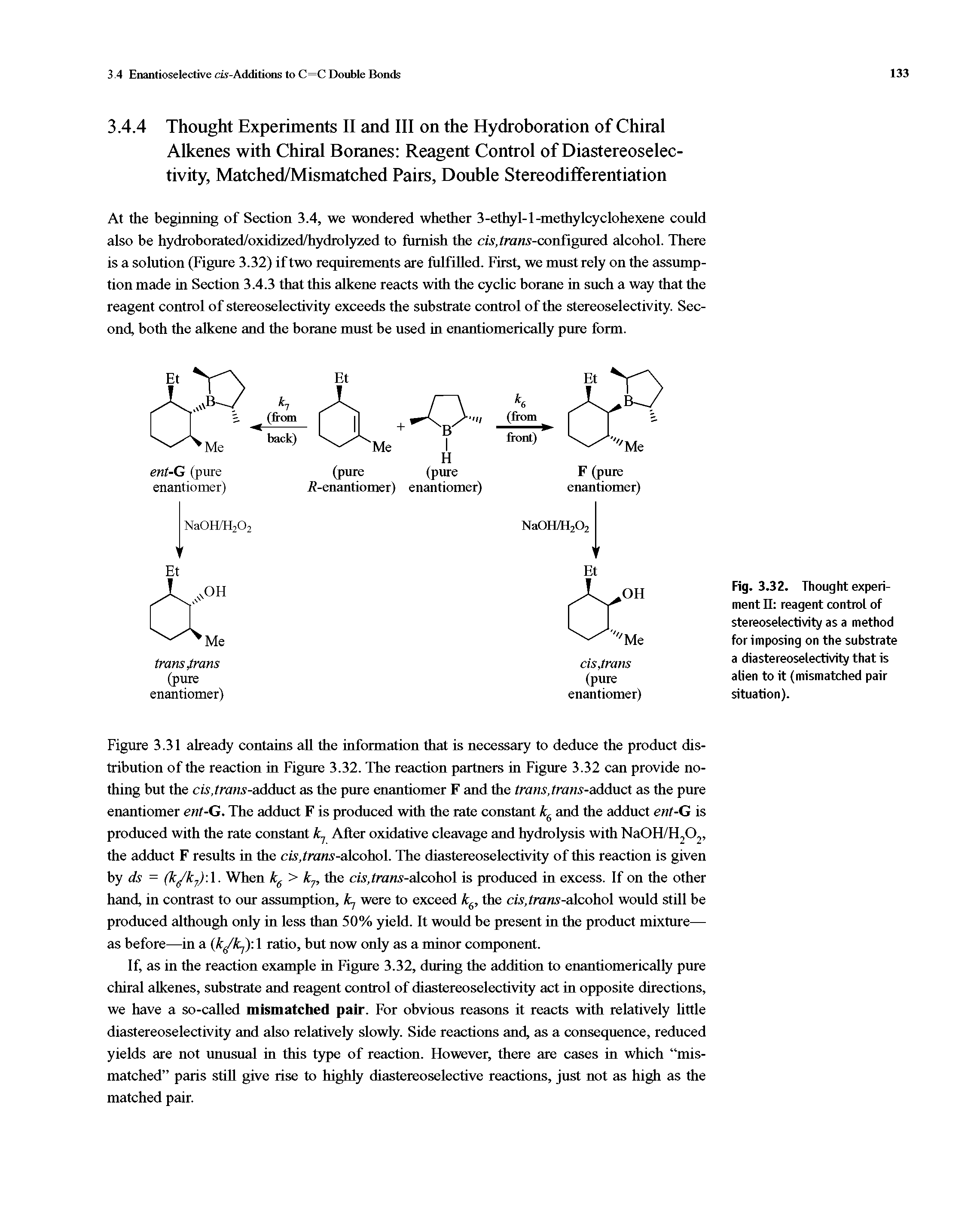Fig. 3. 32. Thought experiment II reagent control of stereoselectivity as a method for imposing on the substrate a diastereoselectivity that is alien to it (mismatched pair situation).
