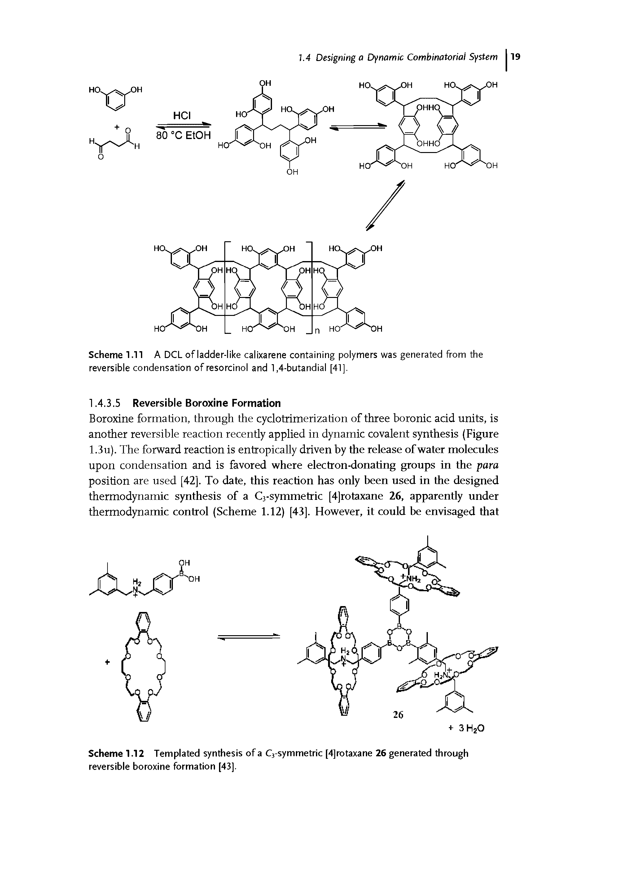 Scheme 1.12 Templated synthesis of a Cs-symmetric [4]rotaxane 26 generated through reversible boroxine formation [43].