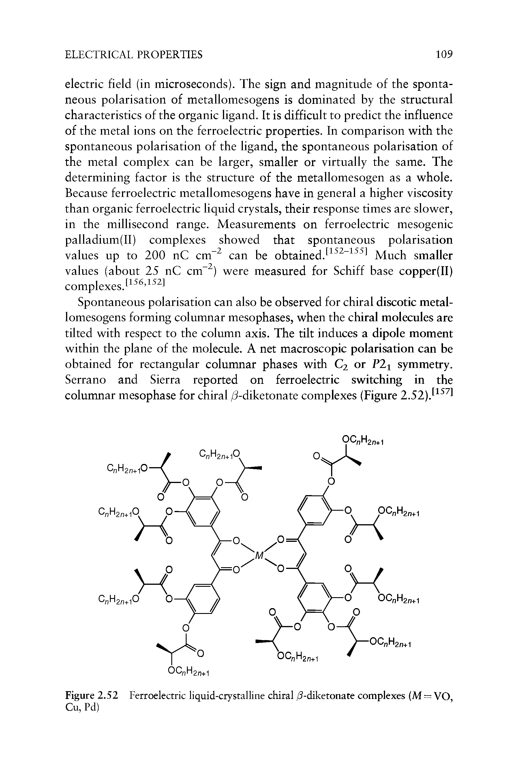 Figure 2.52 Ferroelectric liquid-crystalline chiral /3-diketonate complexes (M = VO,...