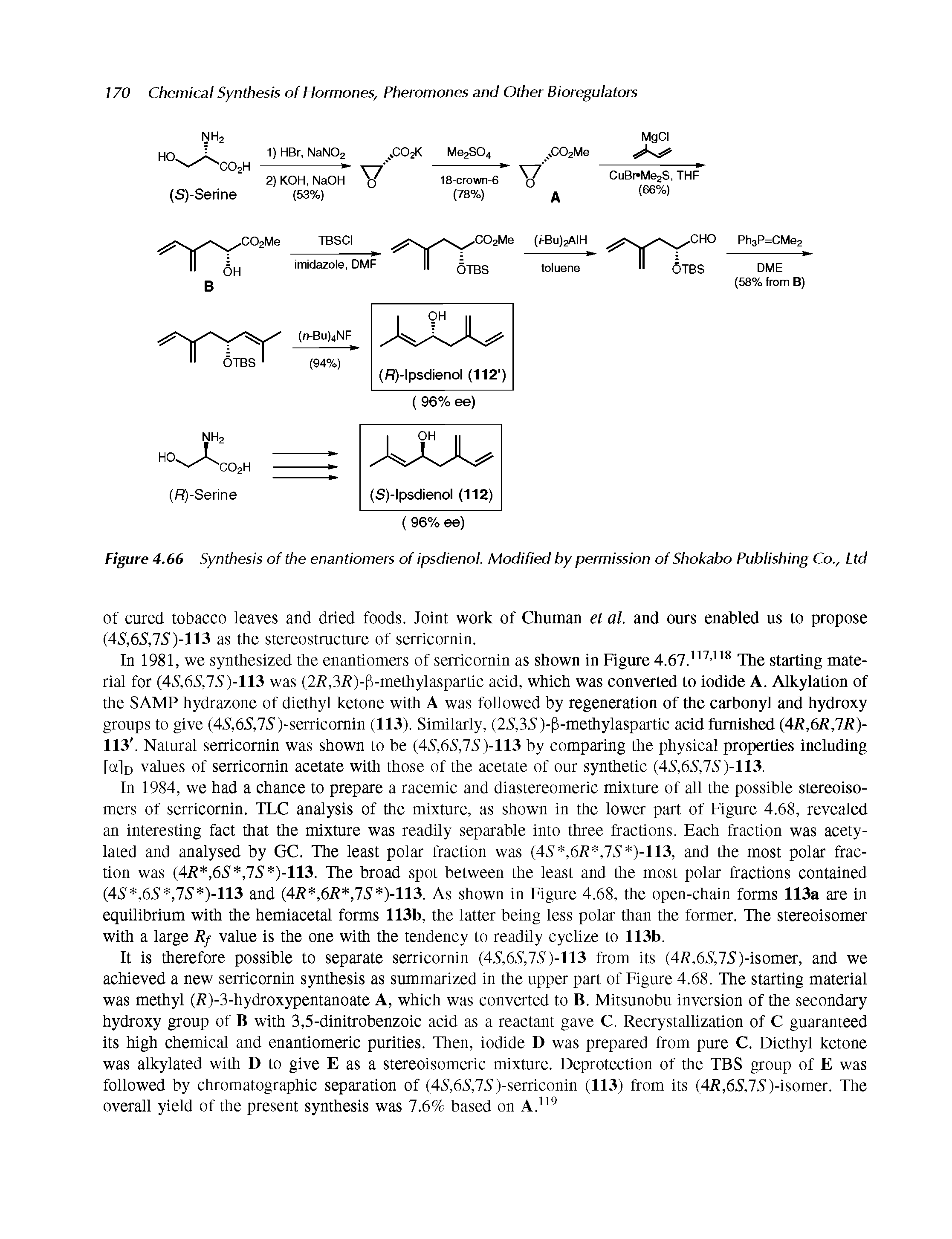 Figure 4.66 Synthesis of the enantiomers of ipsdienol. Modified by permission of Shokabo Publishing Co., Ltd...