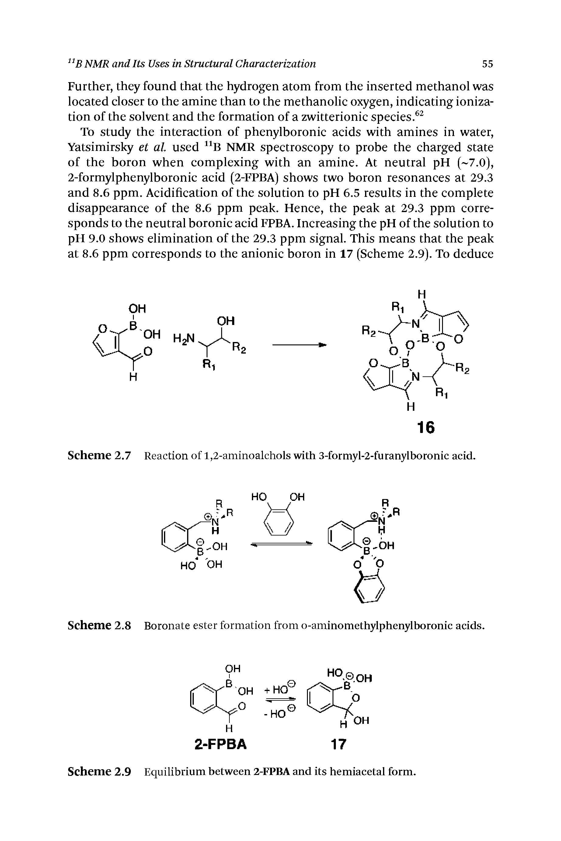 Scheme 2.8 Boronate ester formation from o-aminomethylphenylboronic acids.