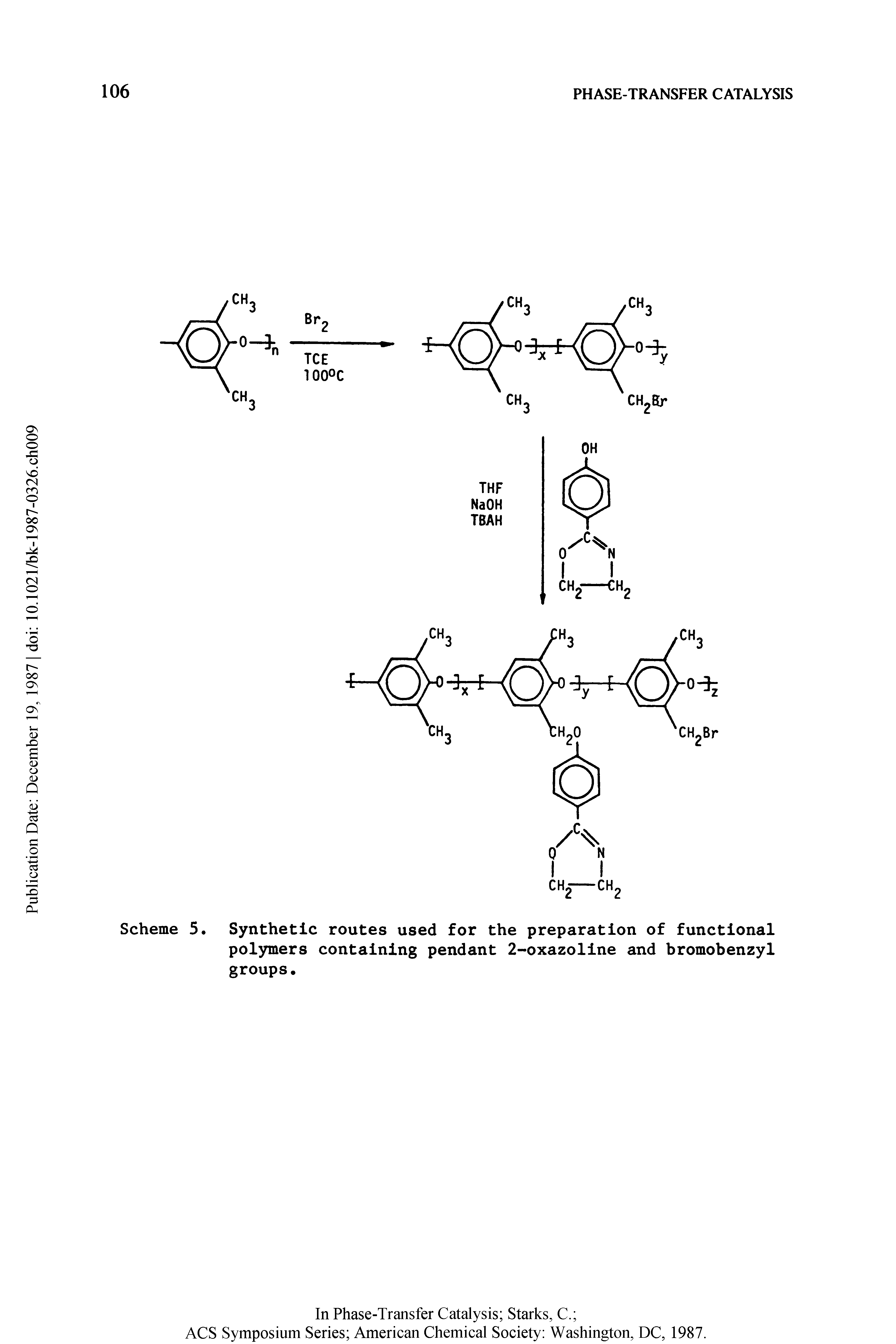 Scheme 5. Synthetic routes used for the preparation of functional polymers containing pendant 2-oxazoline and bromobenzyl groups.