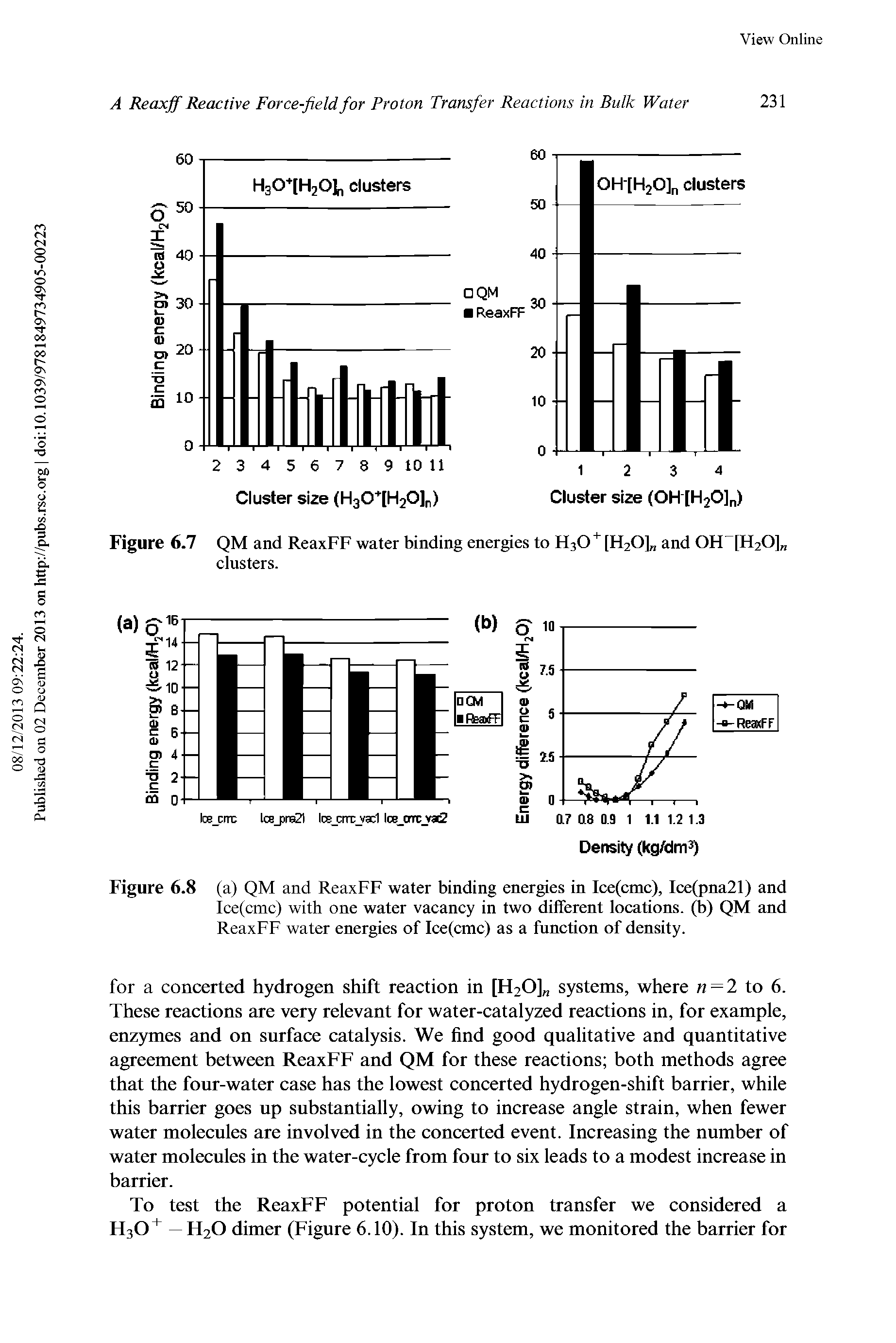 Figure 6.7 QM and ReaxFF water binding energies to HgO [H20] and OH [H20] clusters.