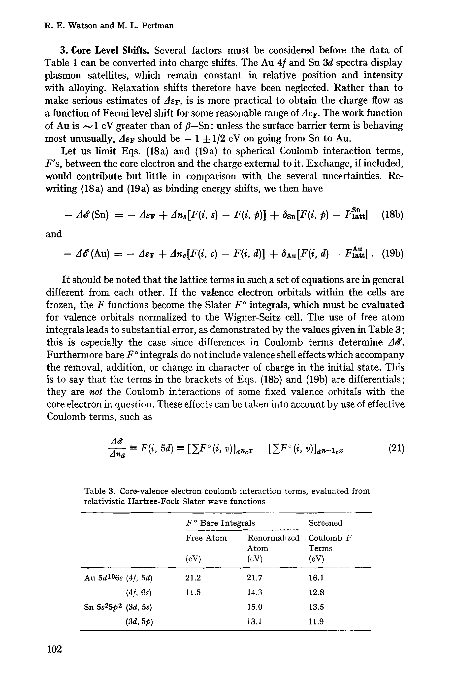 Table 3. Core-valence electron coulomb interaction terms, evaluated from relativistic Hartree-Fock-Slater wave functions...