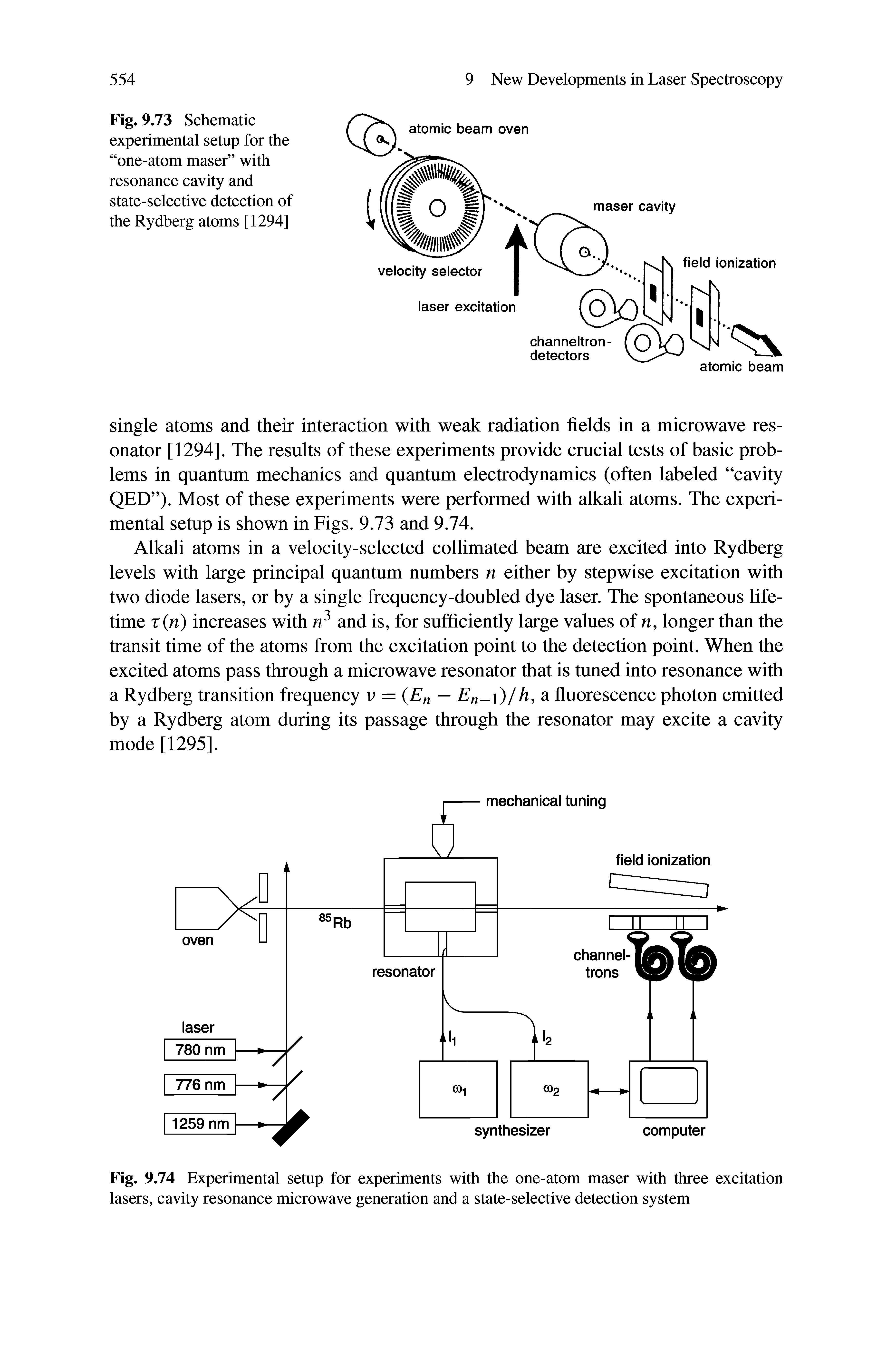 Fig. 9.73 Schematic experimental setup for the one-atom maser with resonance cavity and state-selective detection of the Rydberg atoms [1294]...