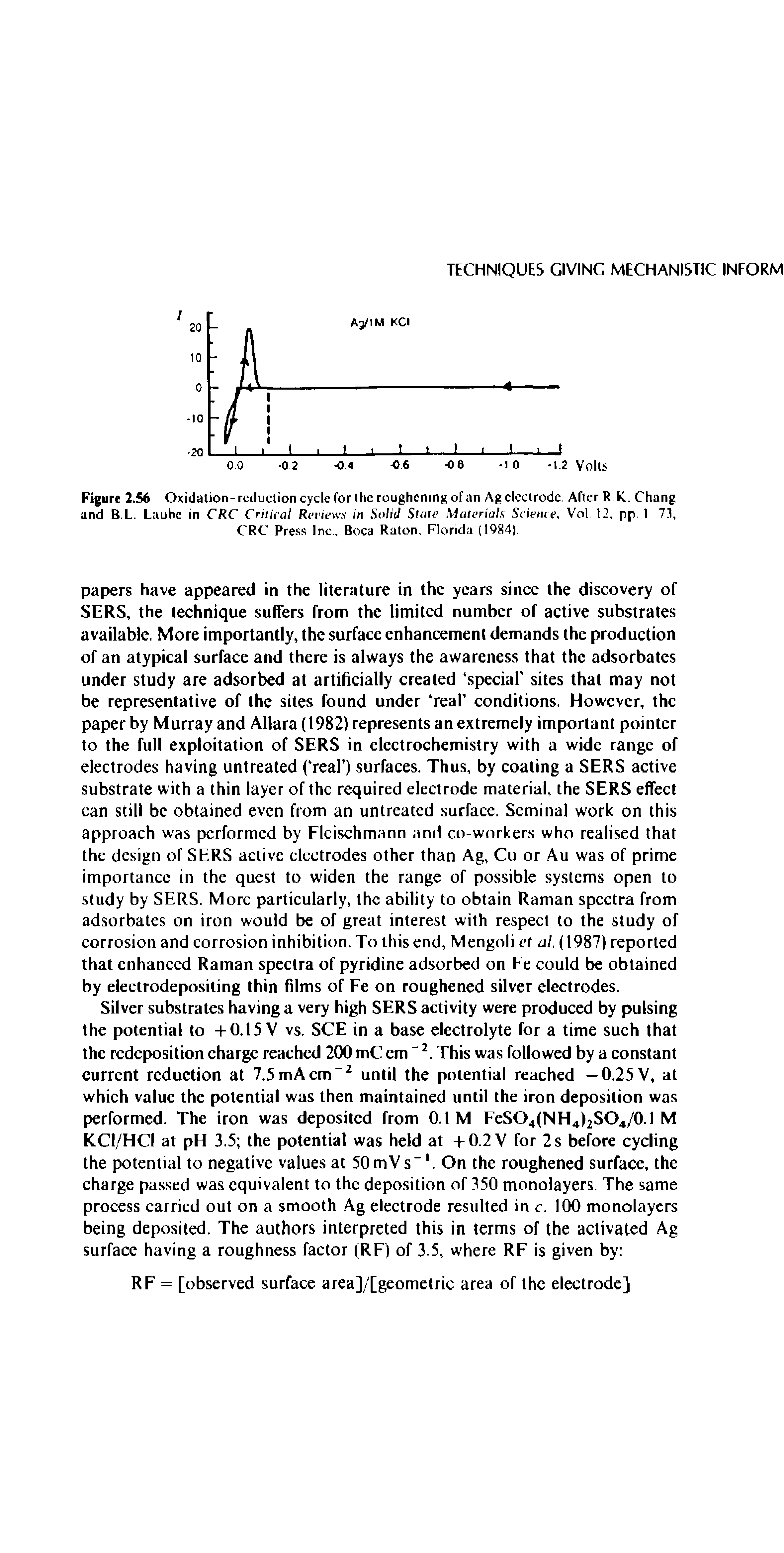 Figure 2.56 Oxidation -reduction cycle for the roughening of an Ag electrode, After R.K. Chang and B.L. Laubc in CRC Critical Reviews in Solid State Materials Science, Vol. 12, pp, 1 73, CRC Press Inc., Boca Raton, Florida (1984).