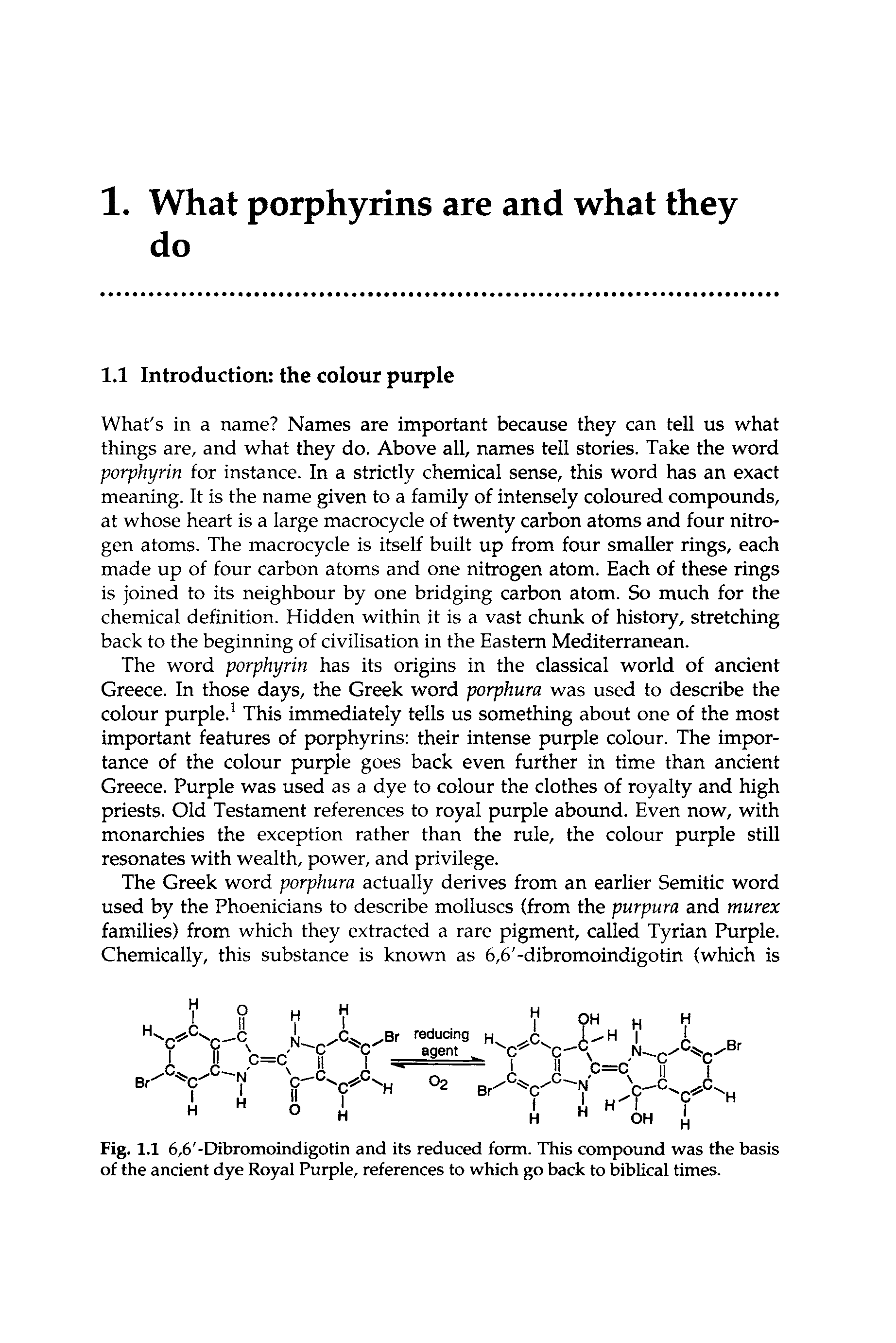 Fig. 1.1 6,6 -Dibromoindigotin and its reduced form. This compound was the basis of the ancient dye Royal Purple, references to which go back to biblical times.