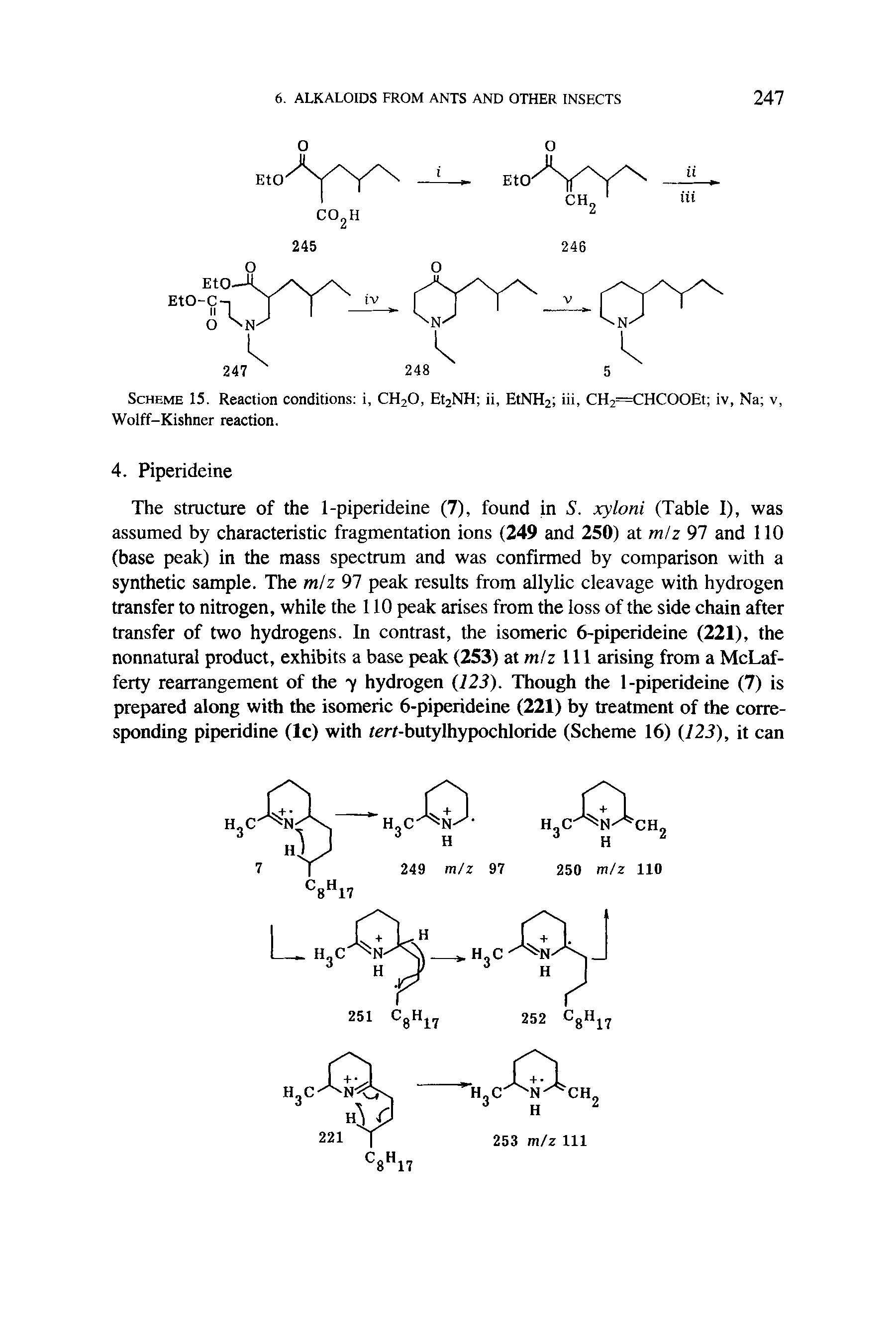 Scheme 15. Reaction conditions i, CH2O, Et2NH ii, EtNH2 iii, CH2=CHCOOEt iv, Na v, Wolff-Kishner reaction.