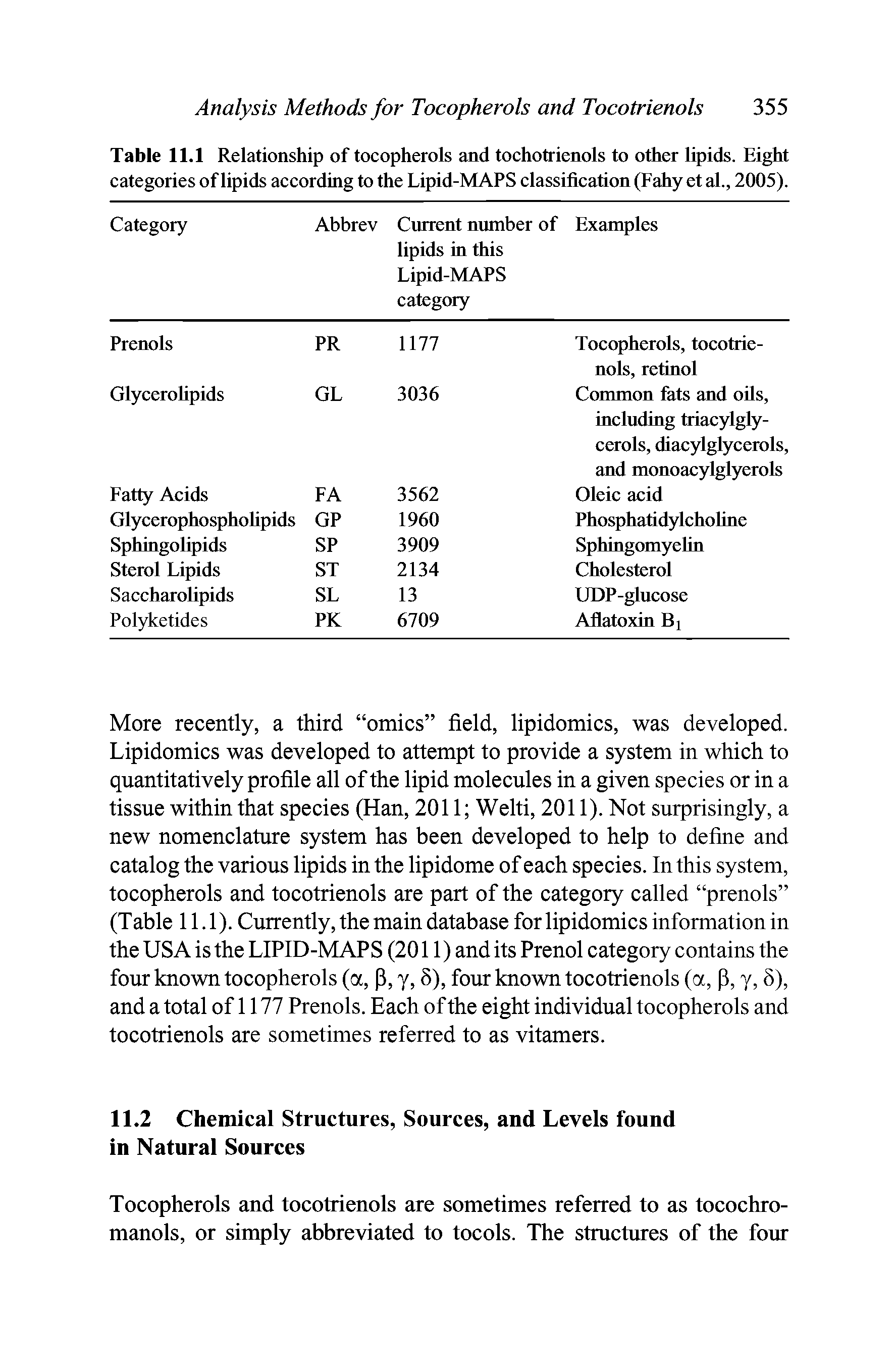 Table 11.1 Relationship of tocopherols and tochotrienols to other lipids. Eight categories of lipids according to the Lipid-MAPS classification (Fahy et al., 2005).