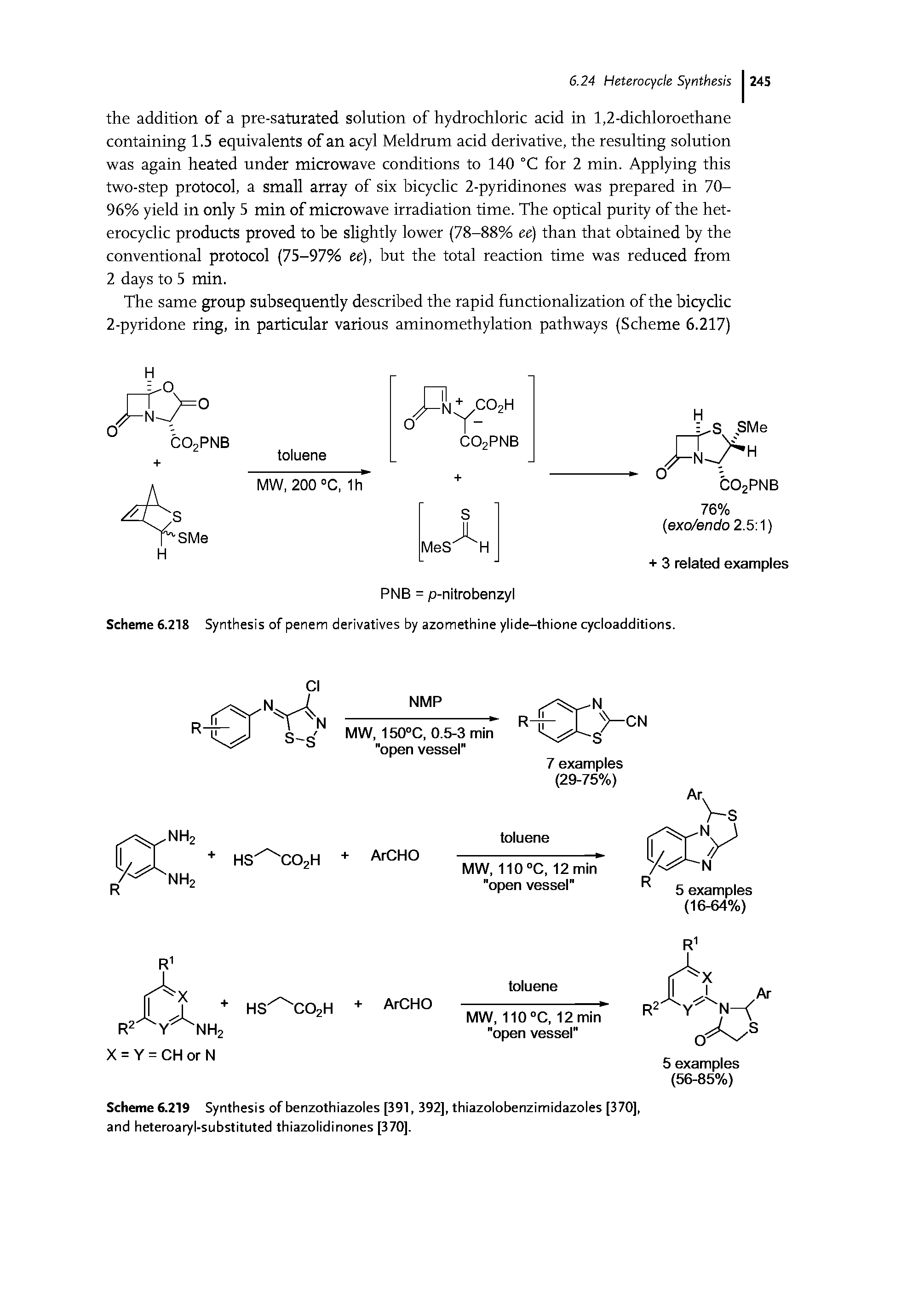 Scheme 6.219 Synthesis of benzothiazoles [391, 392], thiazolobenzimidazoles [370], and heteroaryl-substituted thiazolidinones [370],...