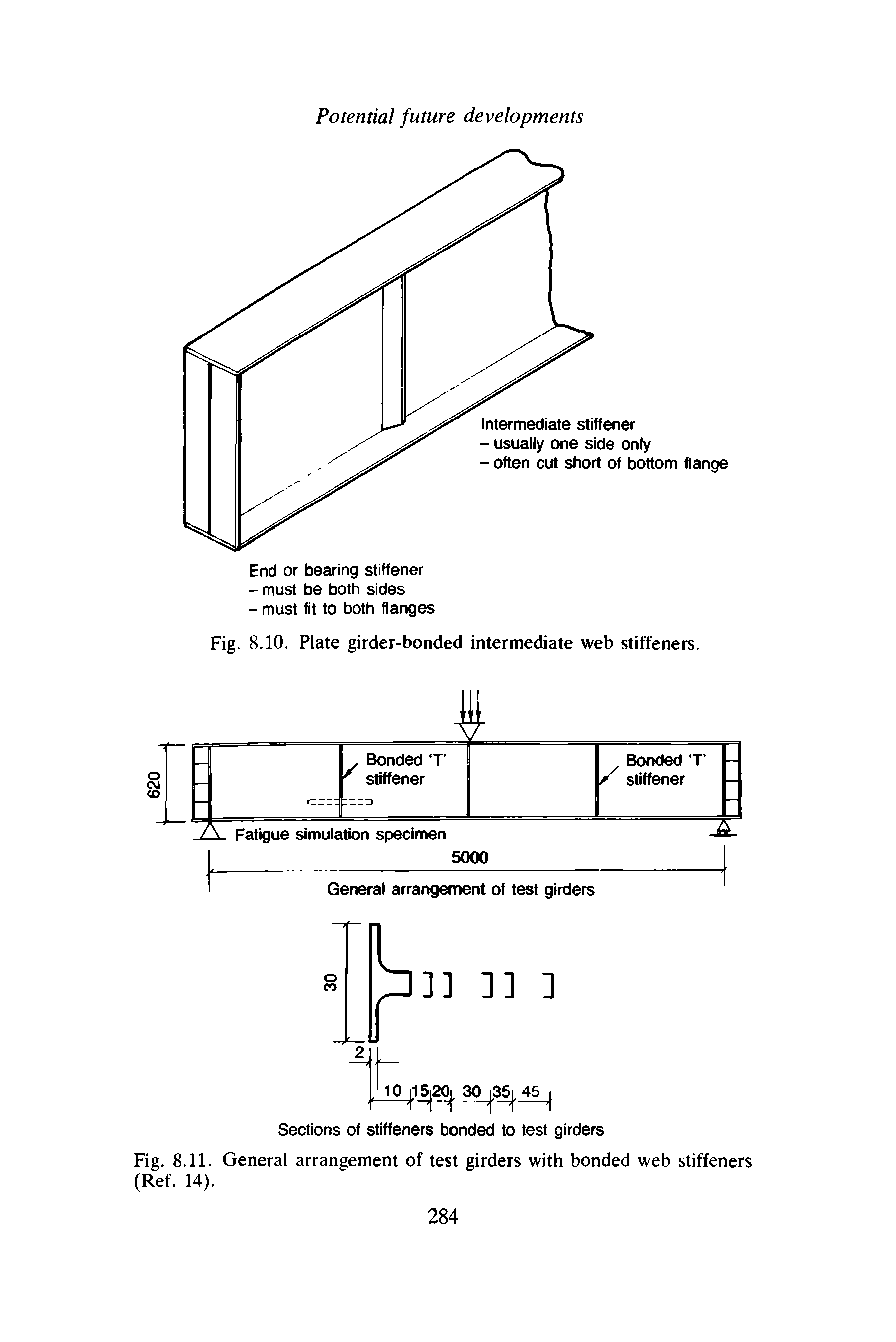 Fig. 8.11. General arrangement of test girders with bonded web stiffeners (Ref. 14).