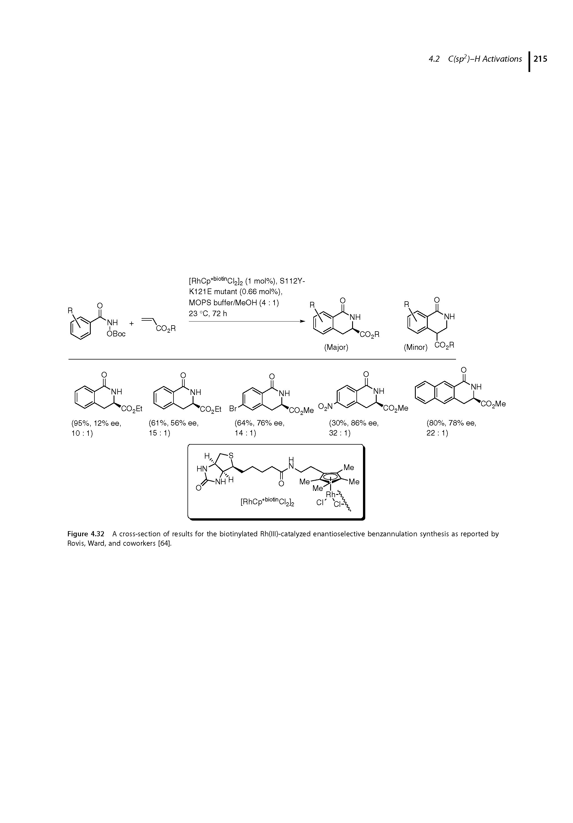 Figure 4.32 A cross-section of results for the biotinylated Rh(lll)-catalyzed enantioselective benzannulation synthesis as reported by Rovis, Ward, and coworkers [64].