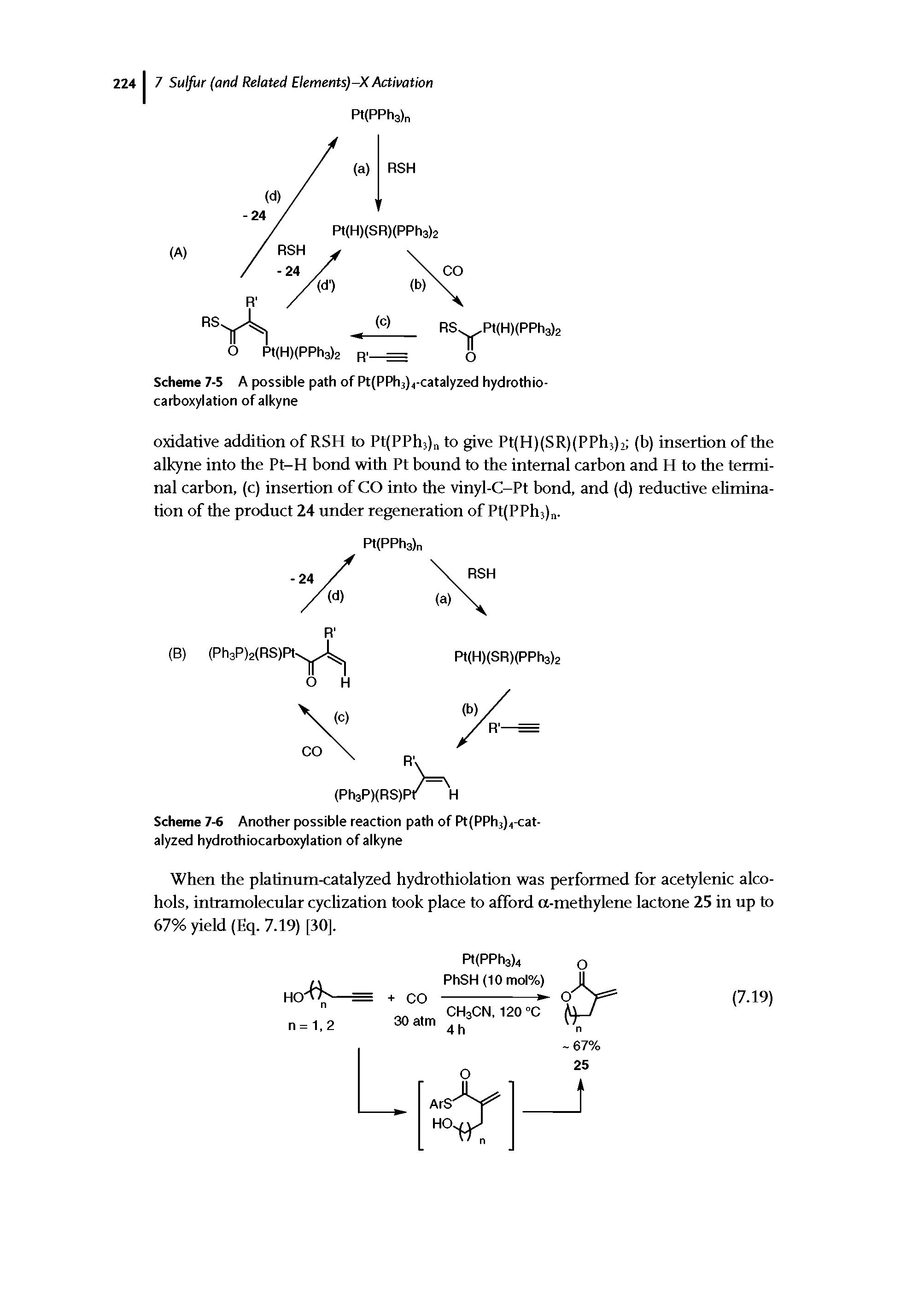 Scheme 7-5 A possible path of Pt(PPh3)j-catalyzed hydrothio-carboxylation of alkyne...