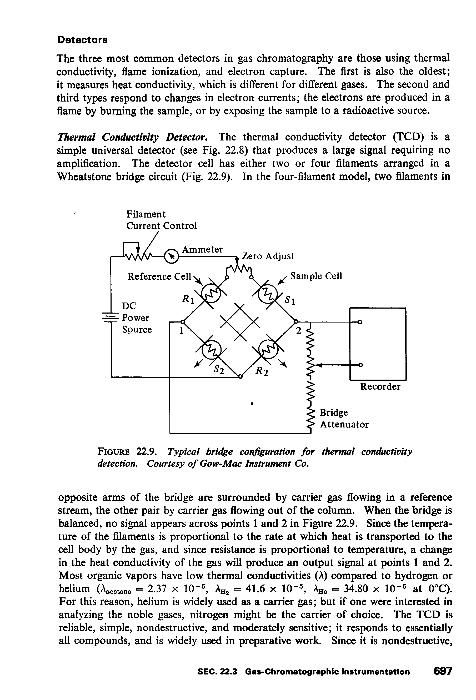 Figure 22.9. Typical bridge configuration for thermal conductivity detection. Courtesy of Gow-Mac Instrument Co.