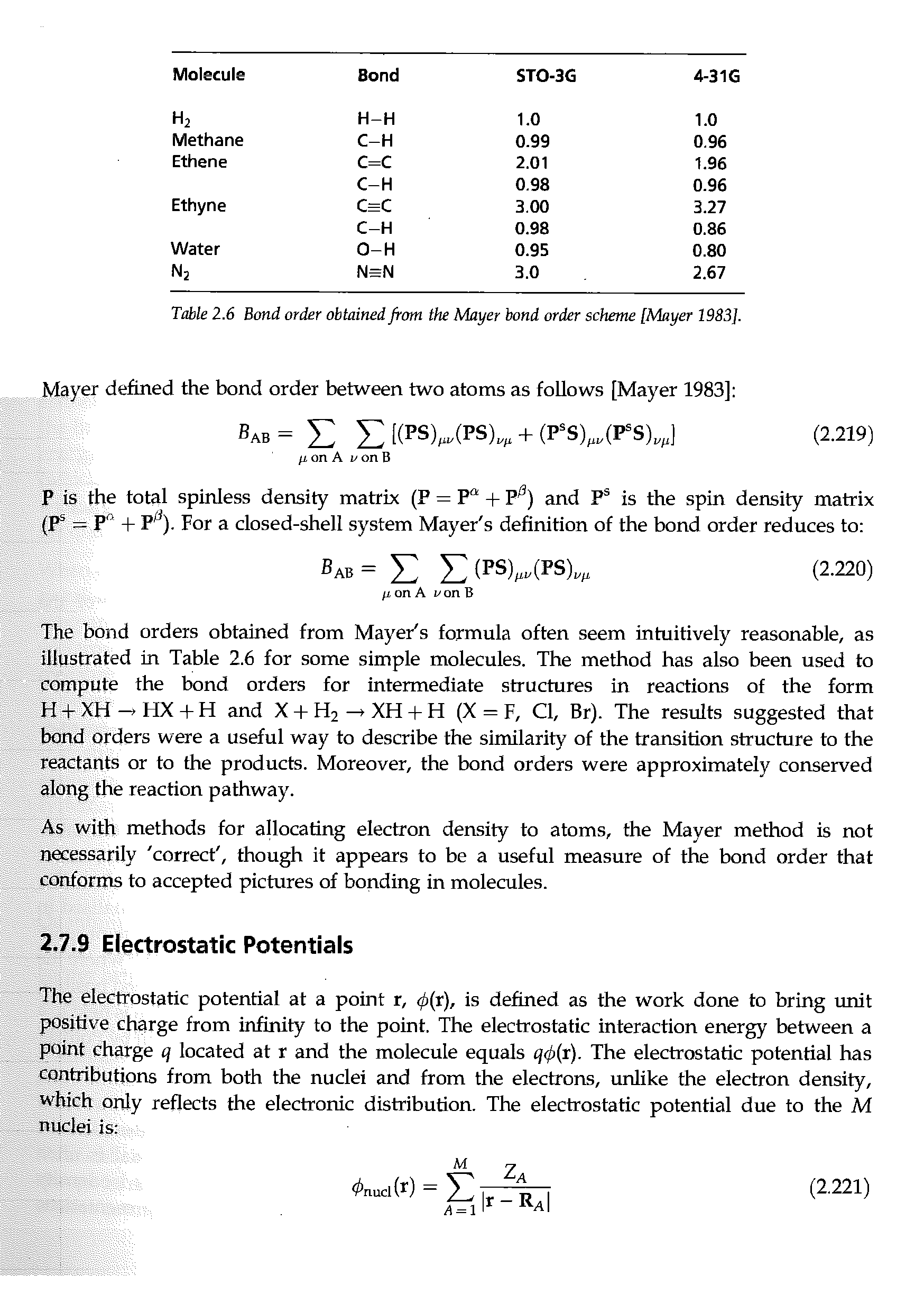 Table 2.6 Bond order obtained from the Mayer bond order scheme [Mayer 1983].