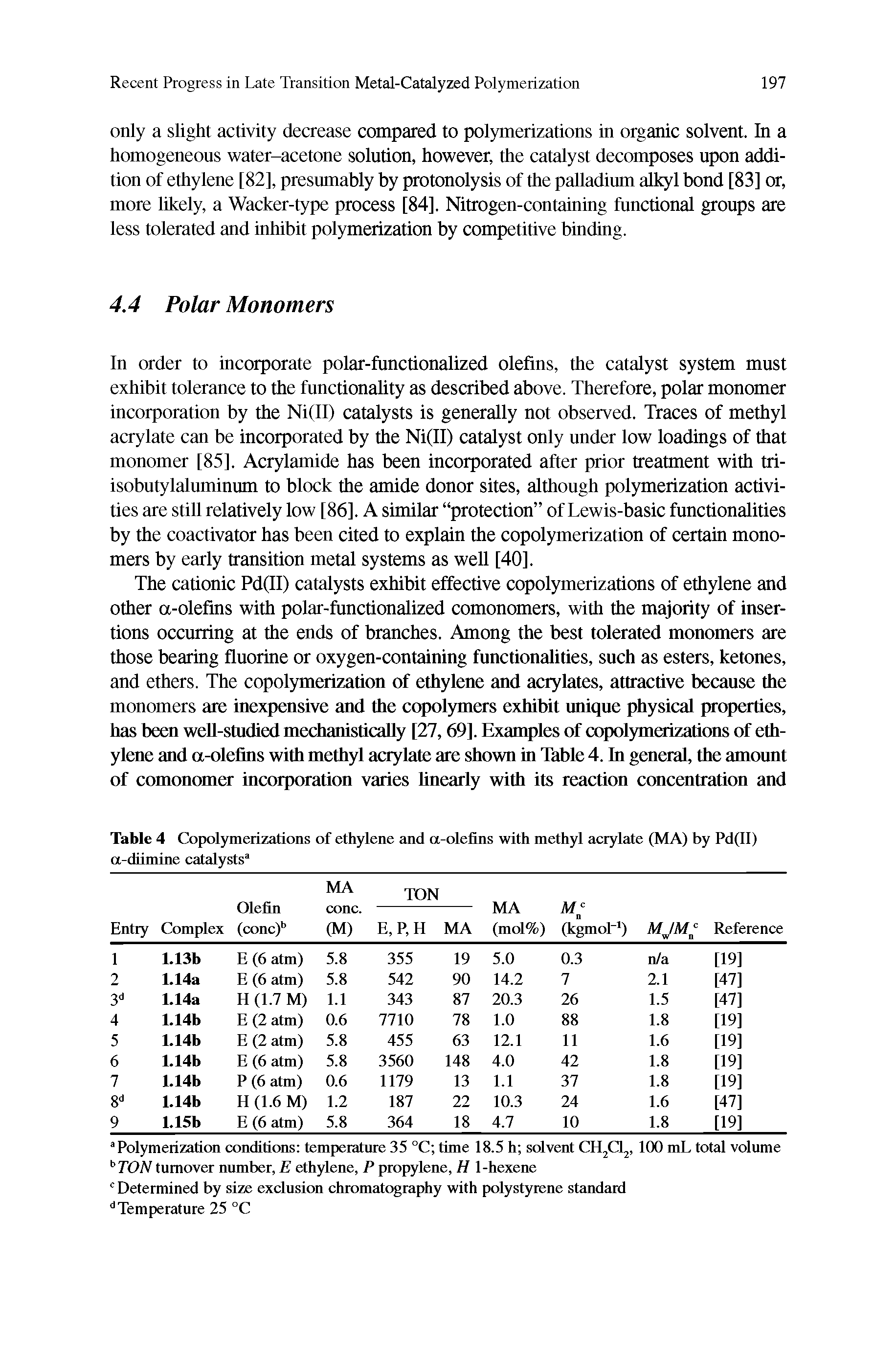 Table 4 Copolymerizations of ethylene and a-olefins with methyl acrylate (MA) by Pd(II) a-diimine catalysts3...