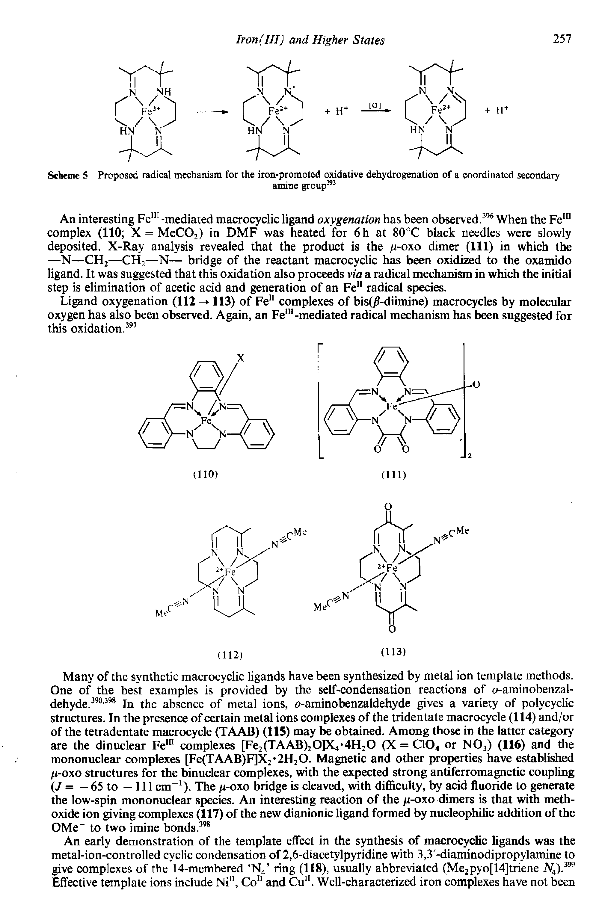 Scheme 5 Proposed radical mechanism for the iron-promoted oxidative dehydrogenation of a coordinated secondary...