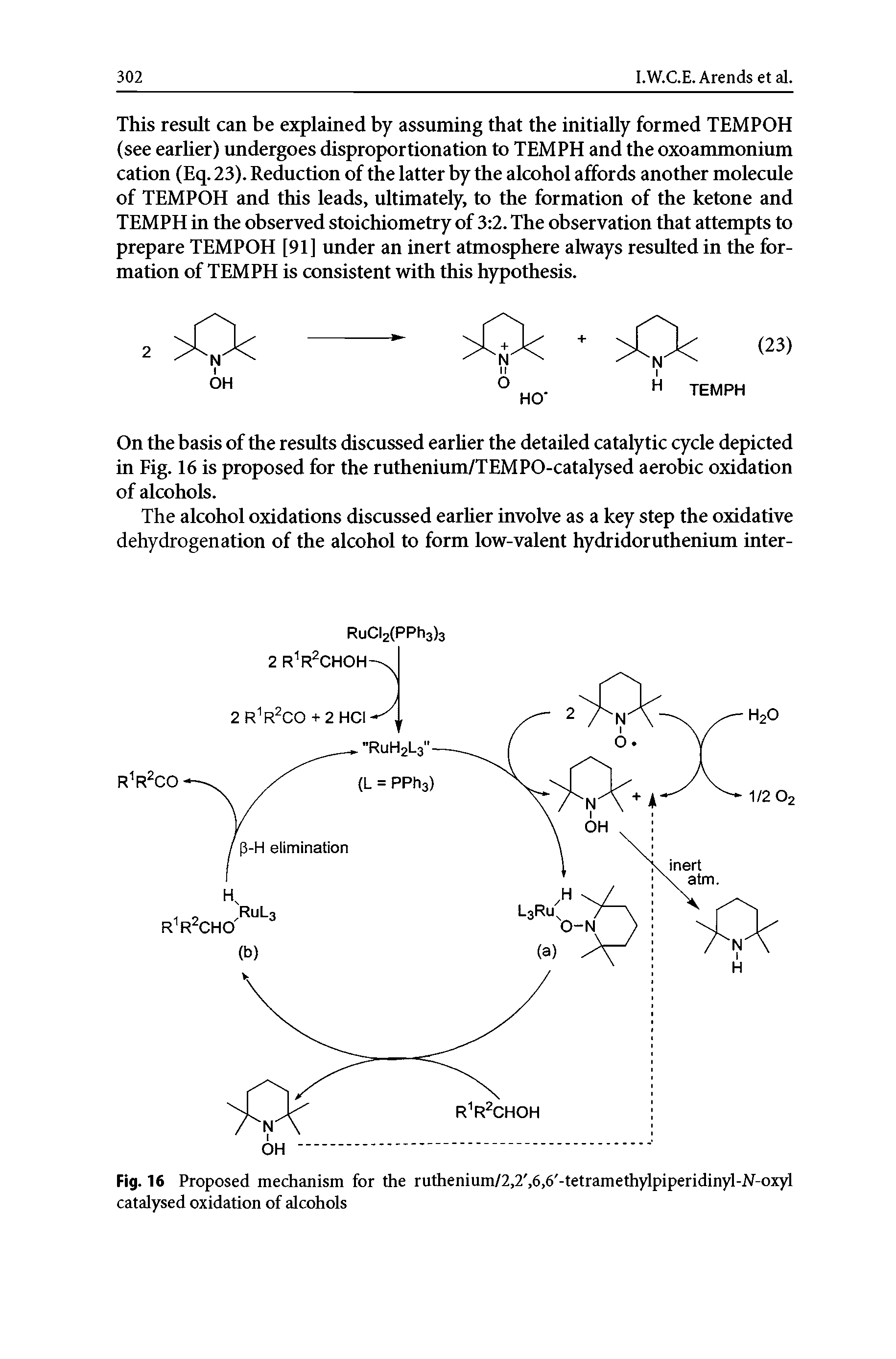 Fig. 16 Proposed mechanism for the ruthenium/2,2, 6,6 -tetramethylpiperidinyl-.N-oxyl catalysed oxidation of alcohols...