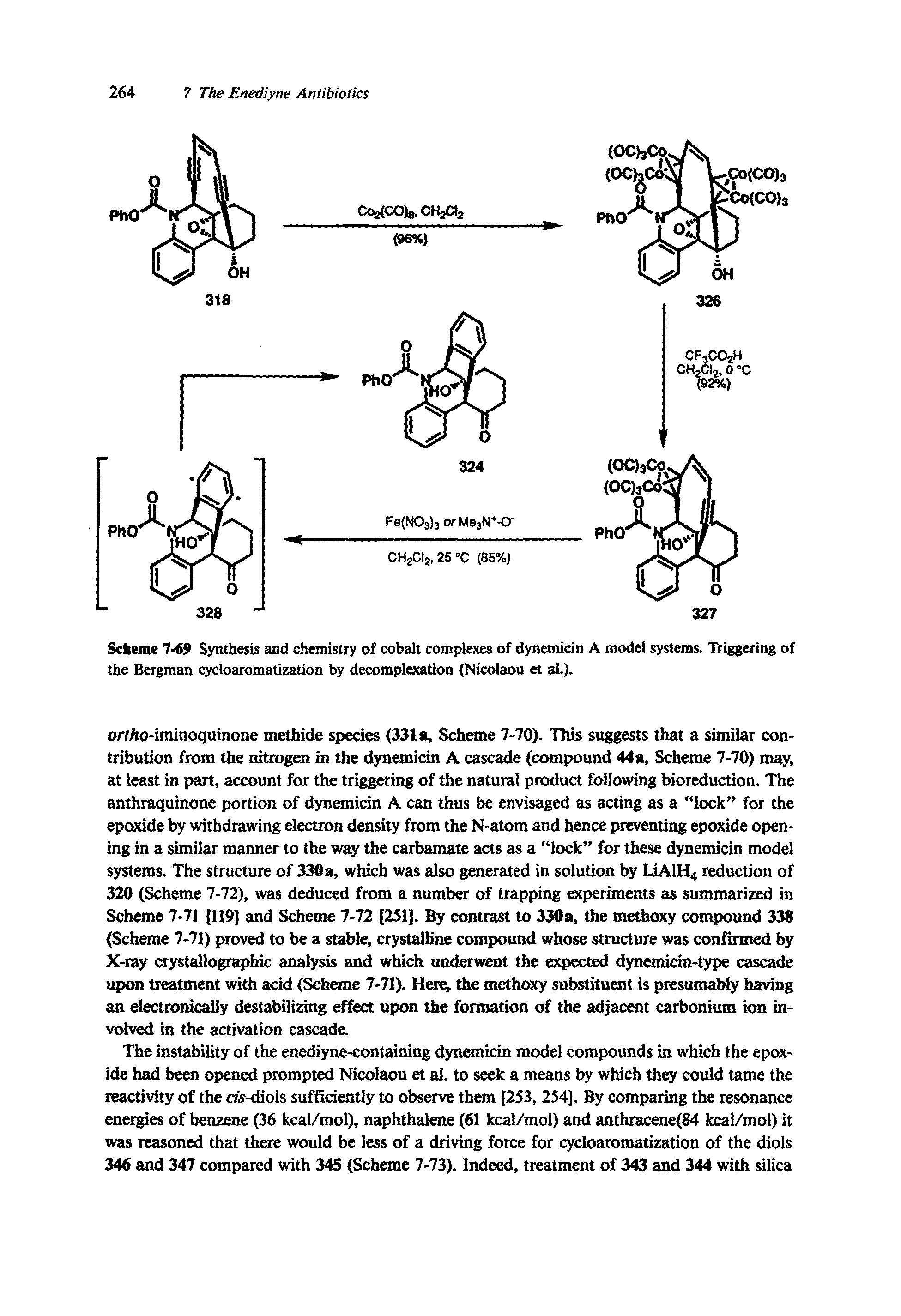Scheme 7-69 Synthesis and chemistry of cobalt complexes of dynemicin A model systems. Triggering of the Bergman cycloaromatization by decomplexation (Nicolaou et al.).