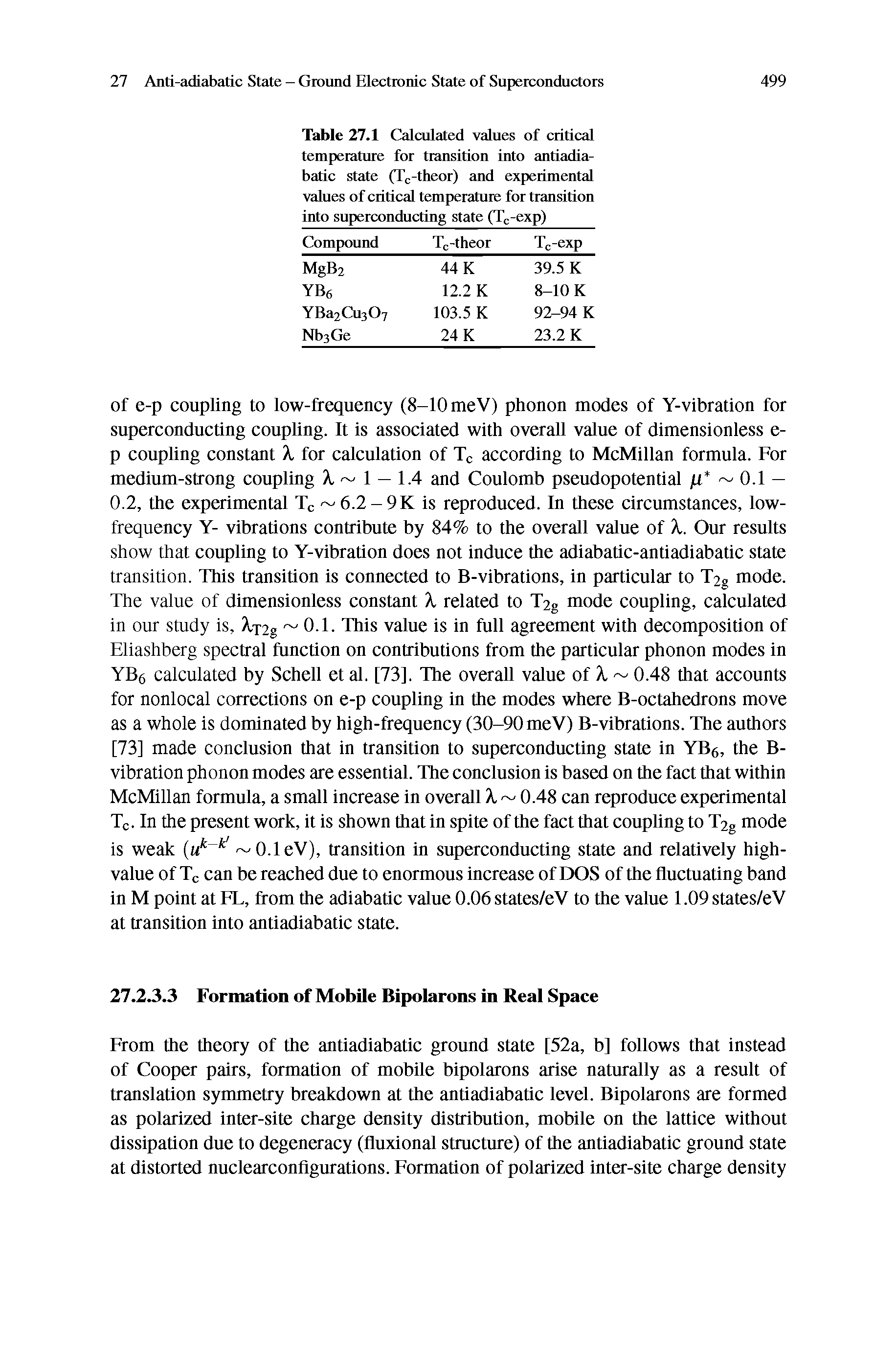 Table 27.1 Calculated values of critical temperature for transition into antiadia-batic state (Tc-theor) and experimental values of critical temperature for transition into superconducting state (Tc-exp)...