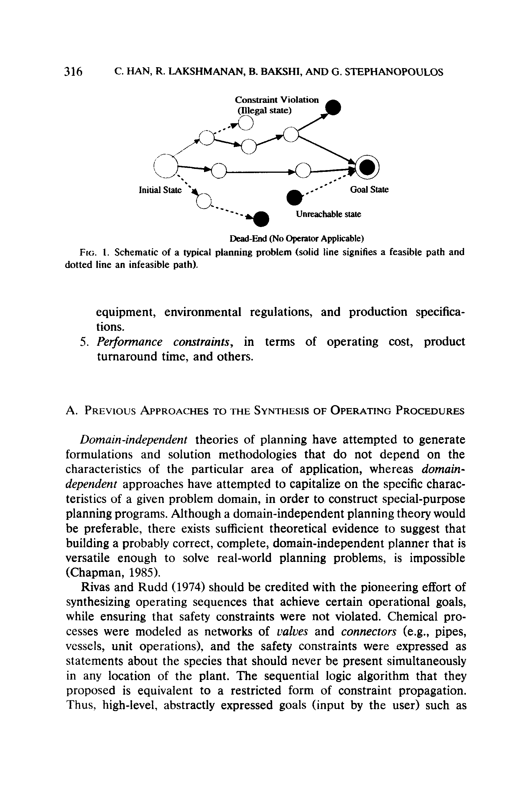 Fig. 1. Schematic of a typical planning problem (solid line signifies a feasible path and dotted line an infeasible path).