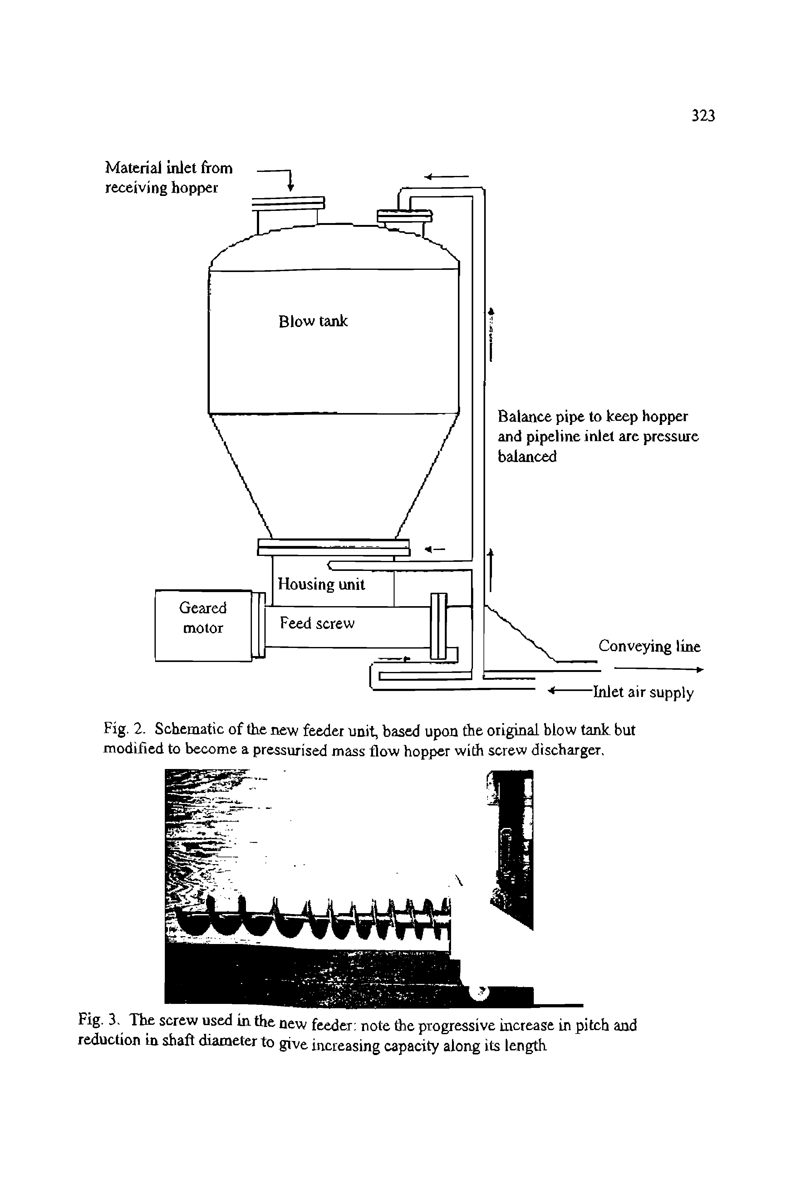 Fig. 2. Schematic of the new feeder unit, based upon (be original blow tank but modified to become a pressurised mass flow hopper with screw discharger.