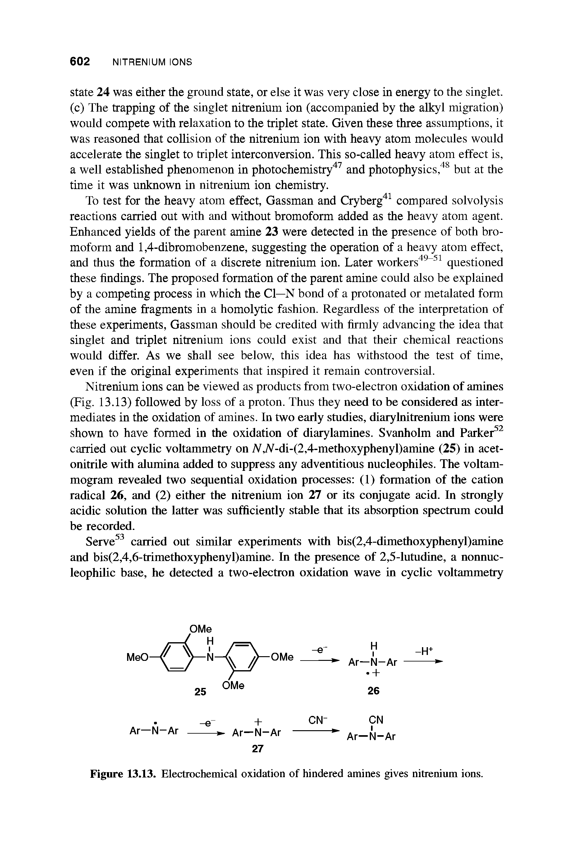 Figure 13.13. Electrochemical oxidation of hindered amines gives nitrenium ions.