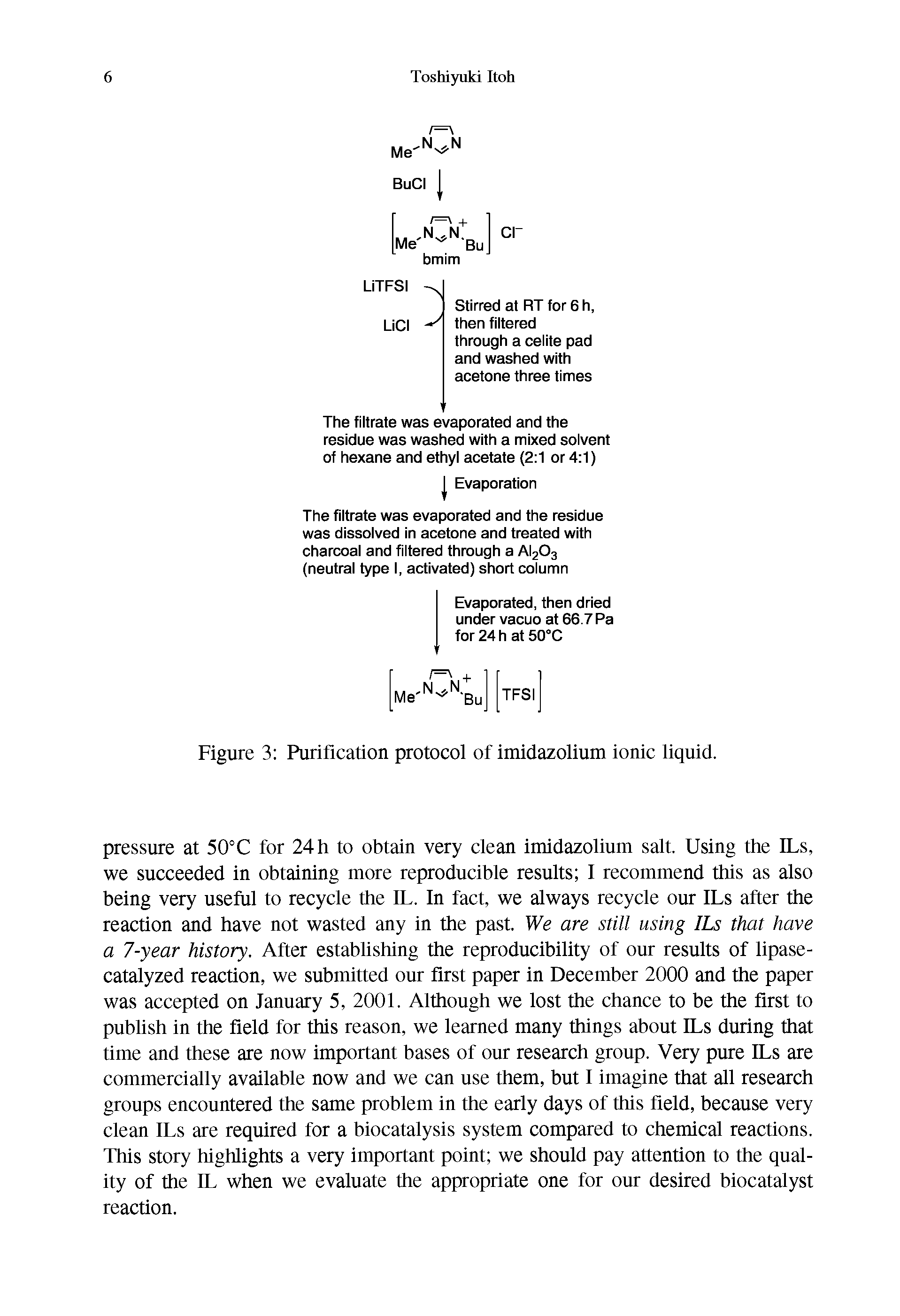 Figure 3 Purification protocol of imidazolium ionic liquid.