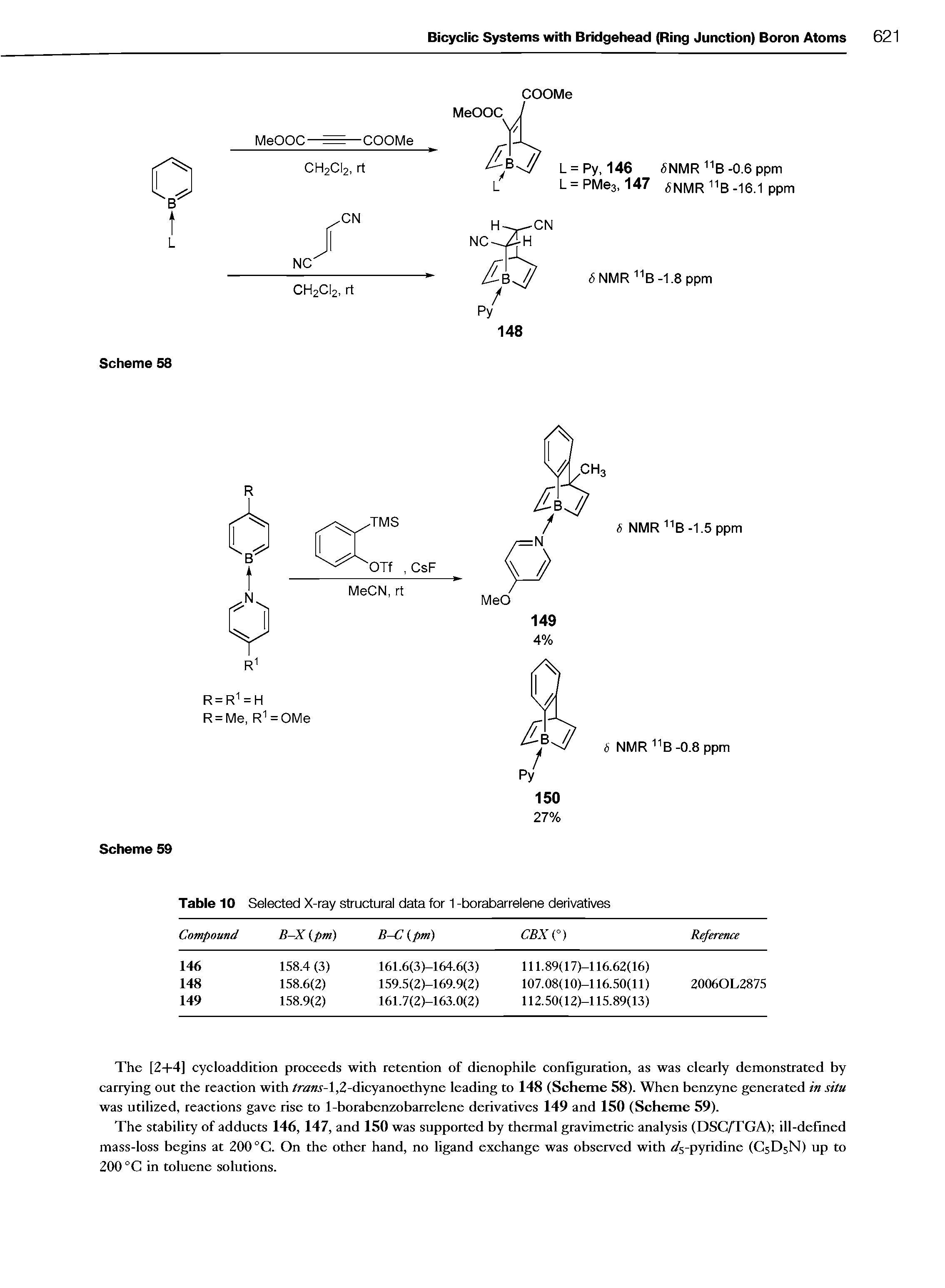 Table 10 Selected X-ray structural data for 1 -borabarrelene derivatives...