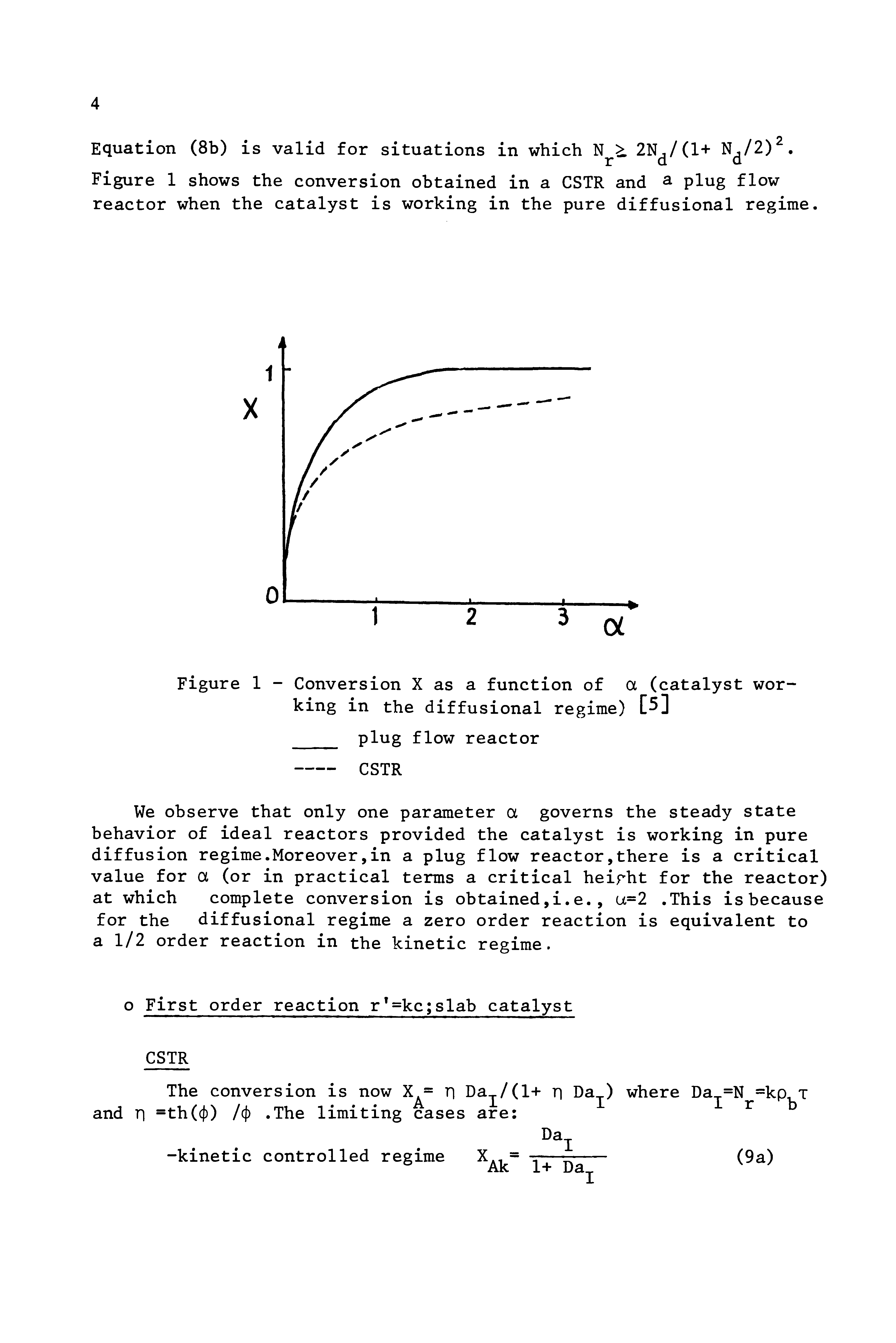 Figure 1 - Conversion X as a function of a (catalyst working in the diffusional regime) [5]...