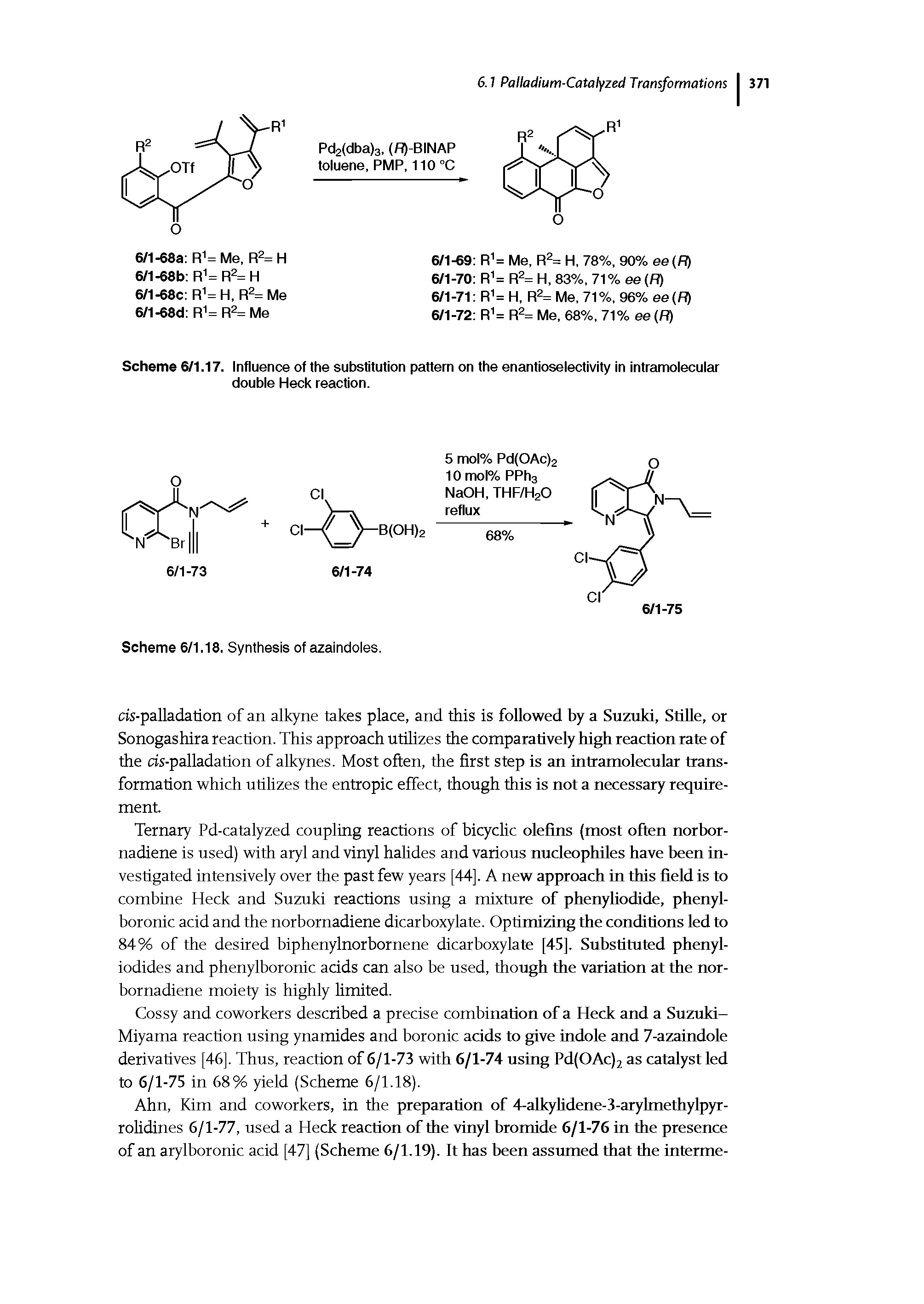 Scheme 6/1.17. Influence of the substitution pattern on the enantioselectivity in intramolecular double Heck reaction.