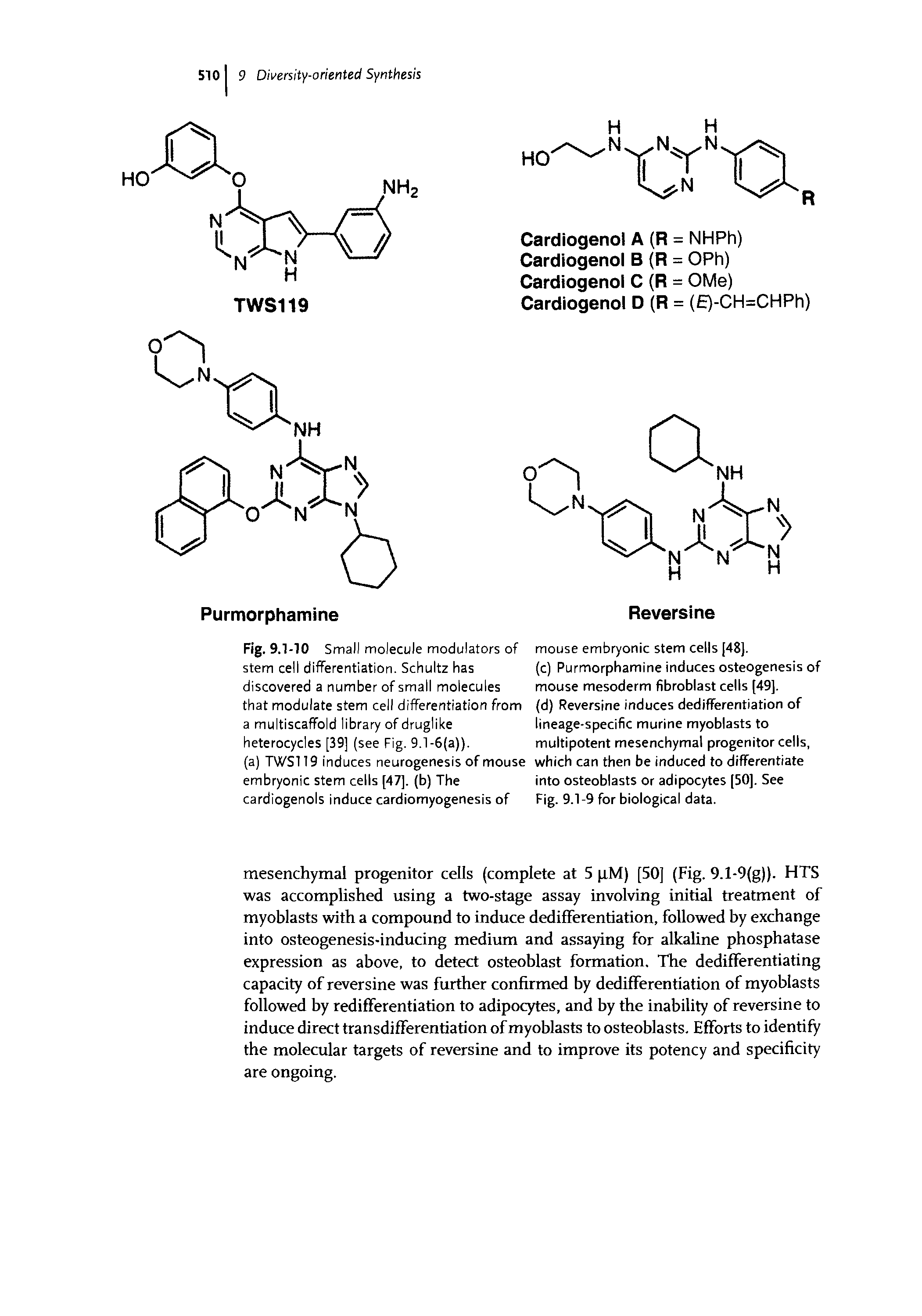 Fig. 9.1-10 Small molecule modulators of stem cell differentiation. Schultz has discovered a number of small molecules that modulate stem cell differentiation from a multiscaffold library of druglike heterocycles [39] (see Fig. 9.1-6(a)).