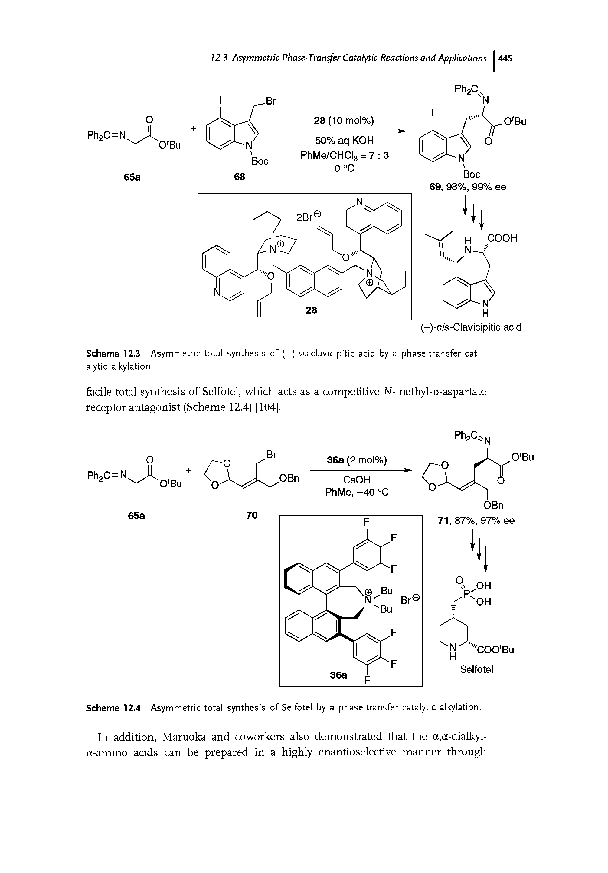 Scheme 12.3 Asymmetric total synthesis of (-)-c/s-clavicipitic acid by a phase-transfer catalytic alkylation.
