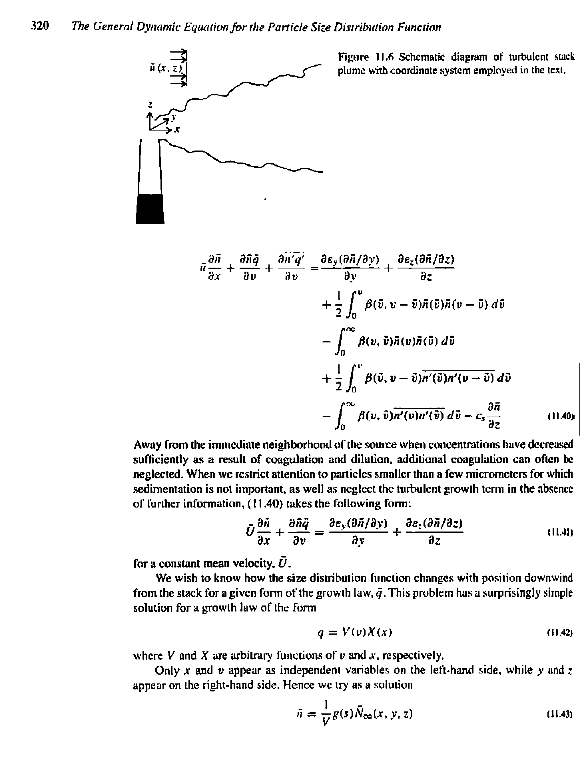 Figure 11,6 Schematic diagram of turbulent stack plume with coordinate system employed in the text.