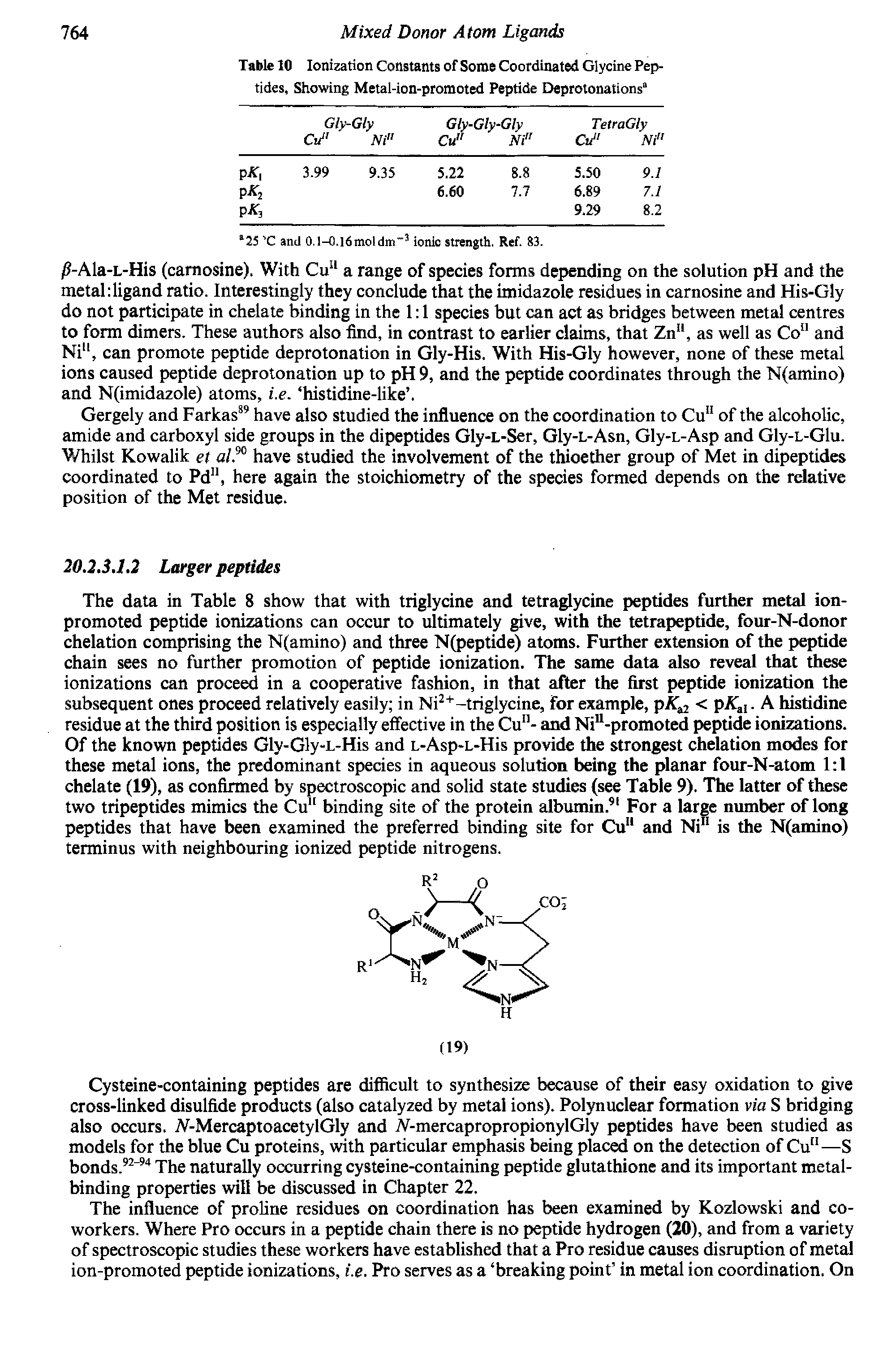 Table 10 Ionization Constants of Some Coordinated Glycine Peptides, Showing Metal-ion-promoted Peptide Deprotonations ...